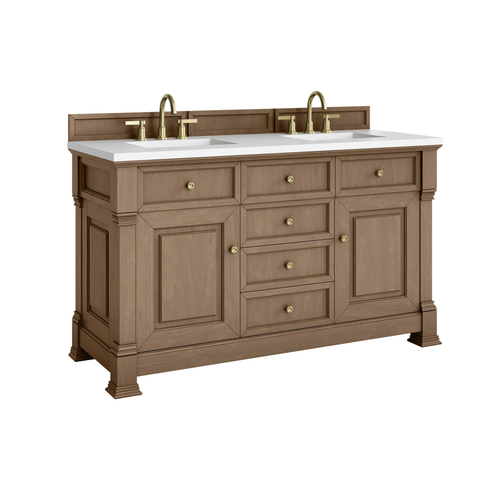 60" Brookfield Double Vanity in Pecan-White Zeus Silestone-8" Widespread image 9
