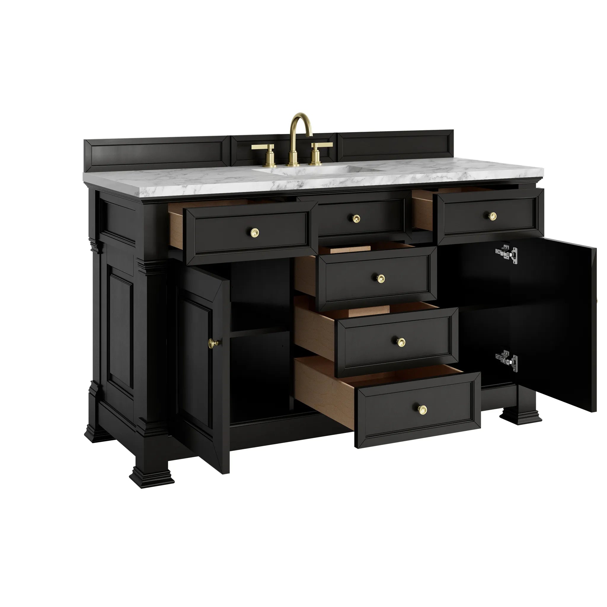 60" Brookfield Single Vanity in Black Onyx-Carrara White Marble-8" Widespread image 7
