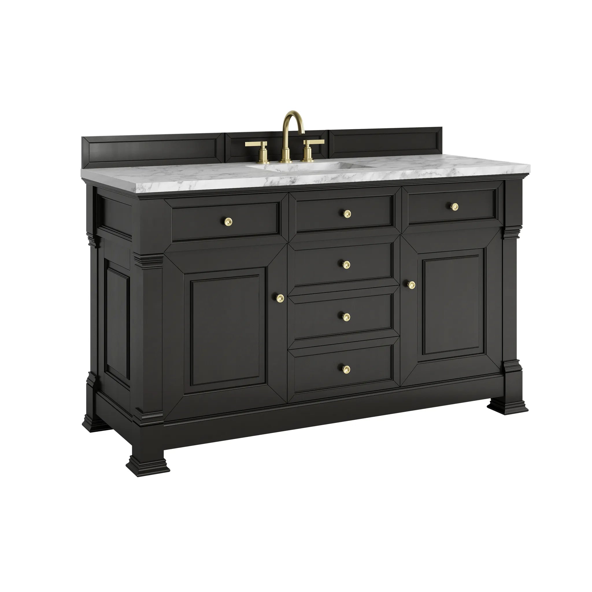 60" Brookfield Single Vanity in Black Onyx-Carrara White Marble-8" Widespread image 9