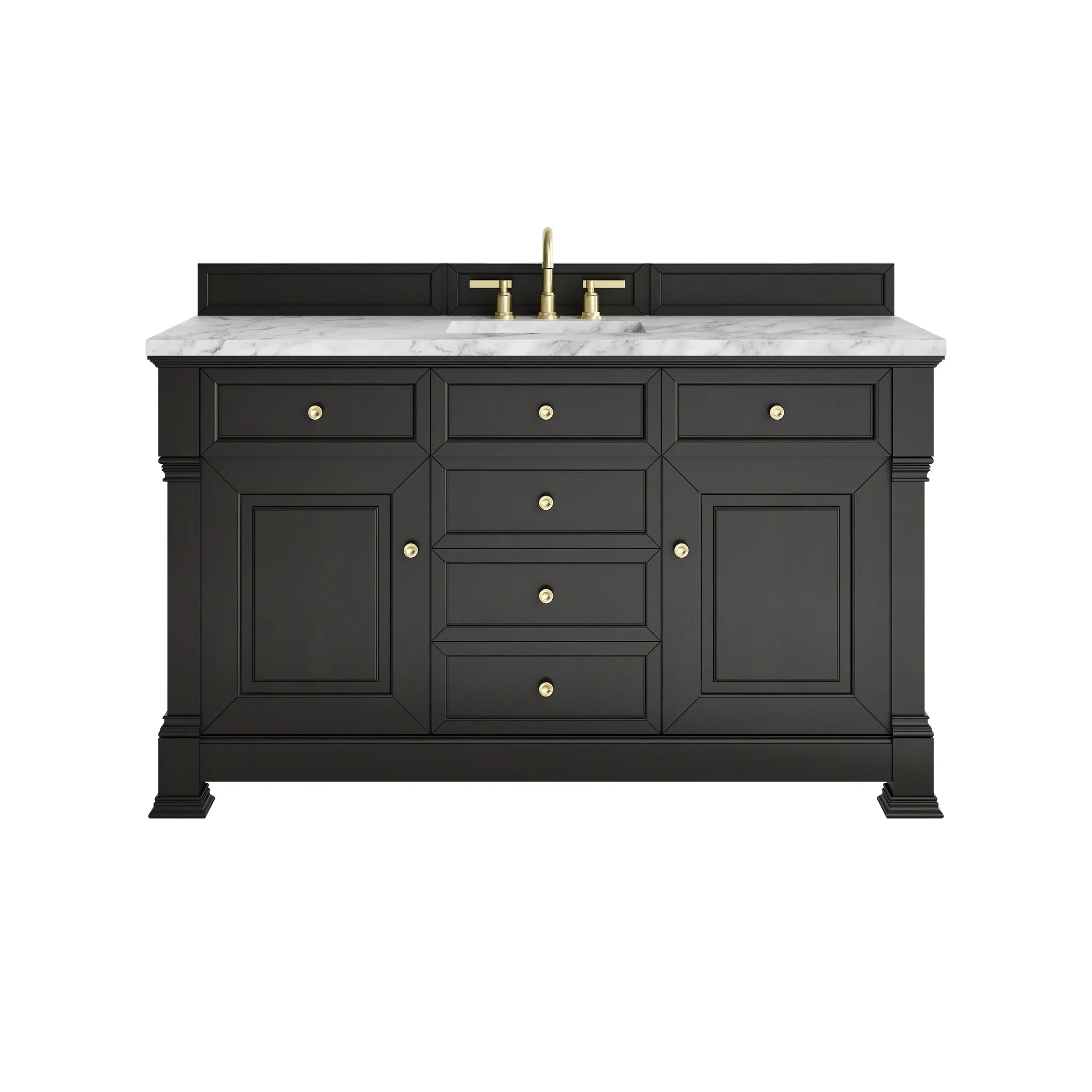60" Brookfield Single Vanity in Black Onyx-Carrara White Marble-8" Widespread image