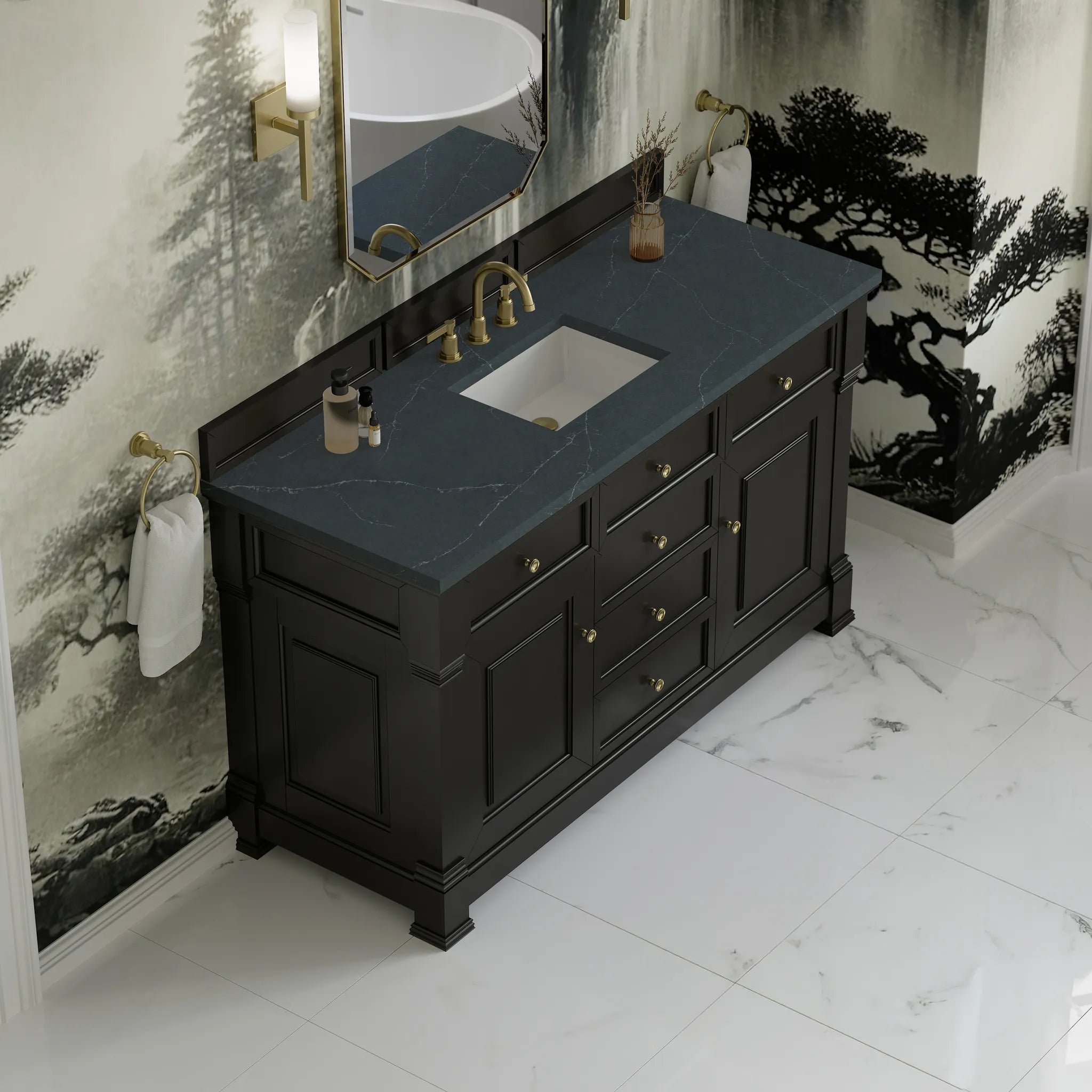 60" Brookfield Single Vanity in Black Onyx-Charcoal Soapstone Silestone-8" Widespread image 6