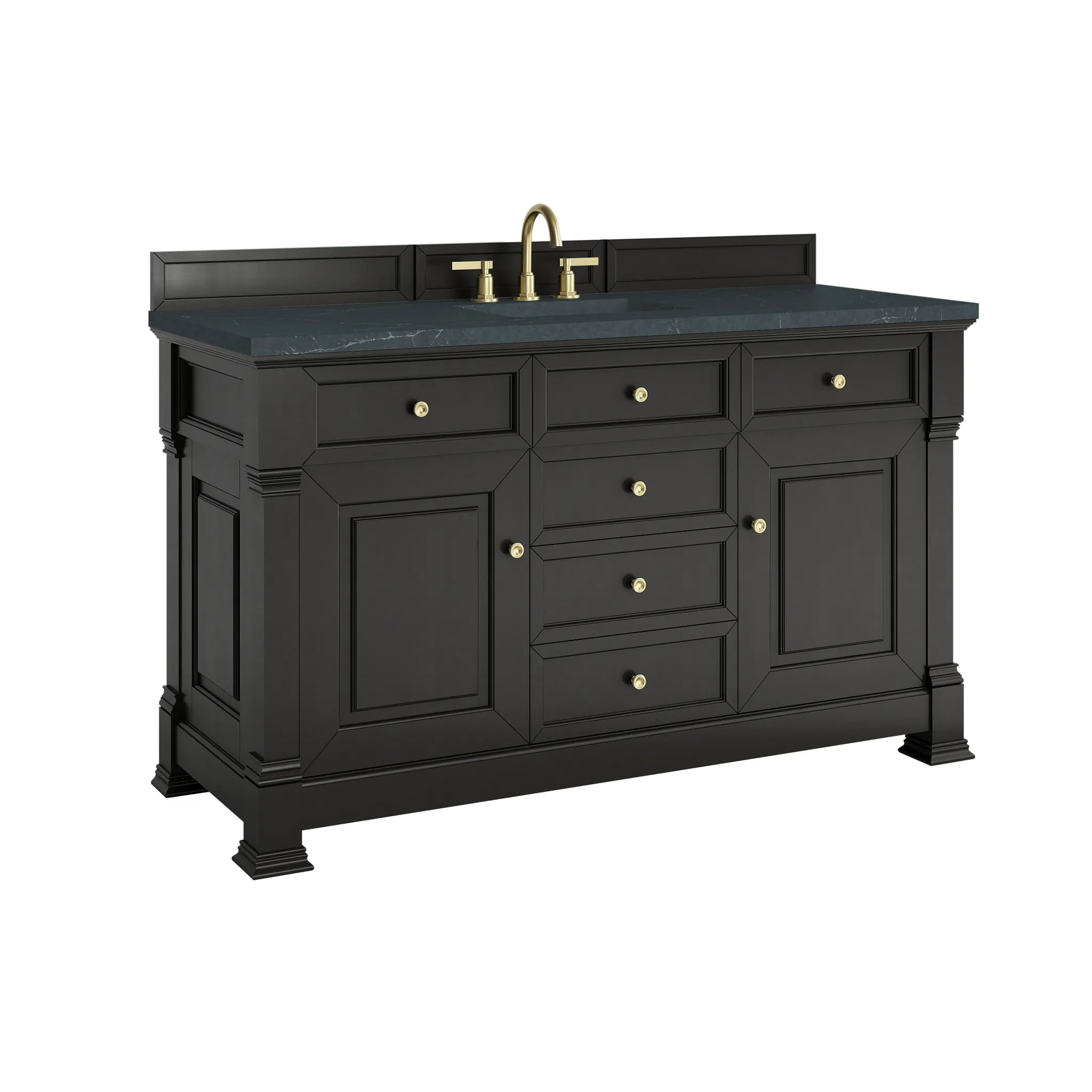 60" Brookfield Single Vanity in Black Onyx-Charcoal Soapstone Silestone-8" Widespread image 9