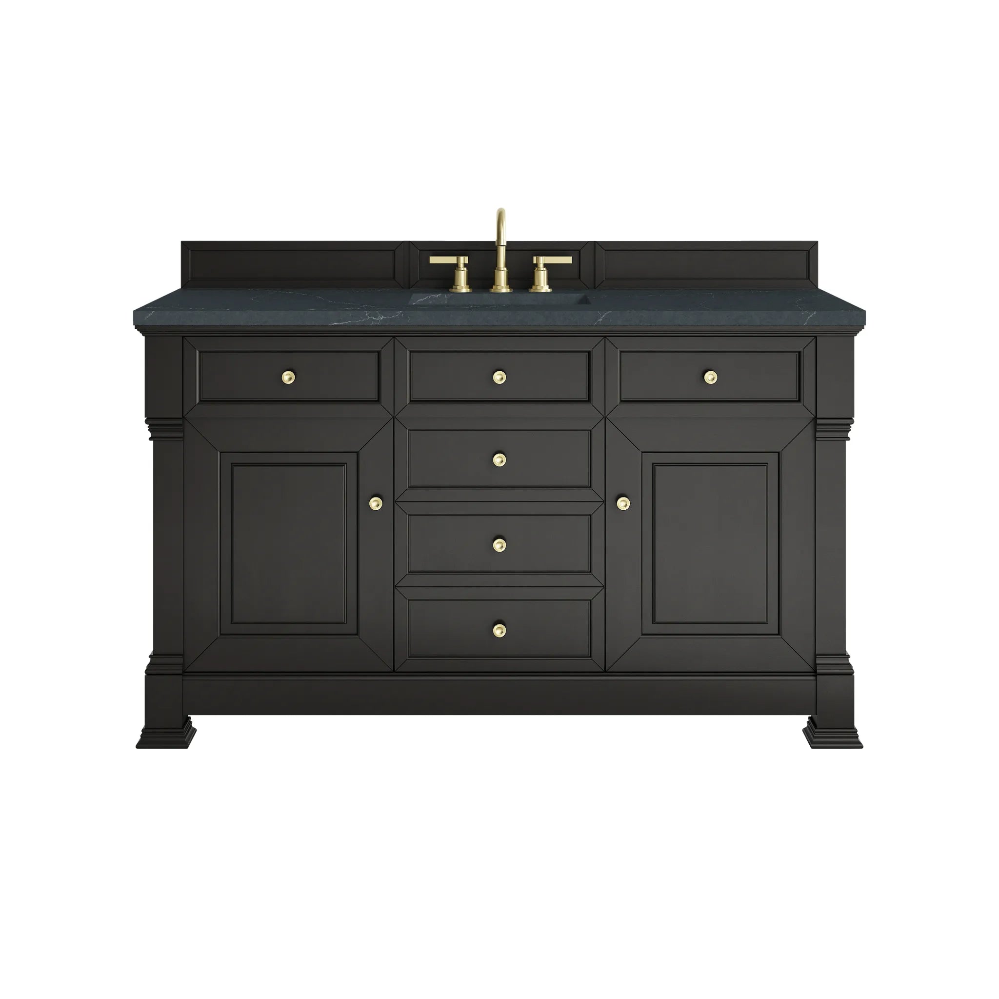 60" Brookfield Single Vanity in Black Onyx-Charcoal Soapstone Silestone-8" Widespread image