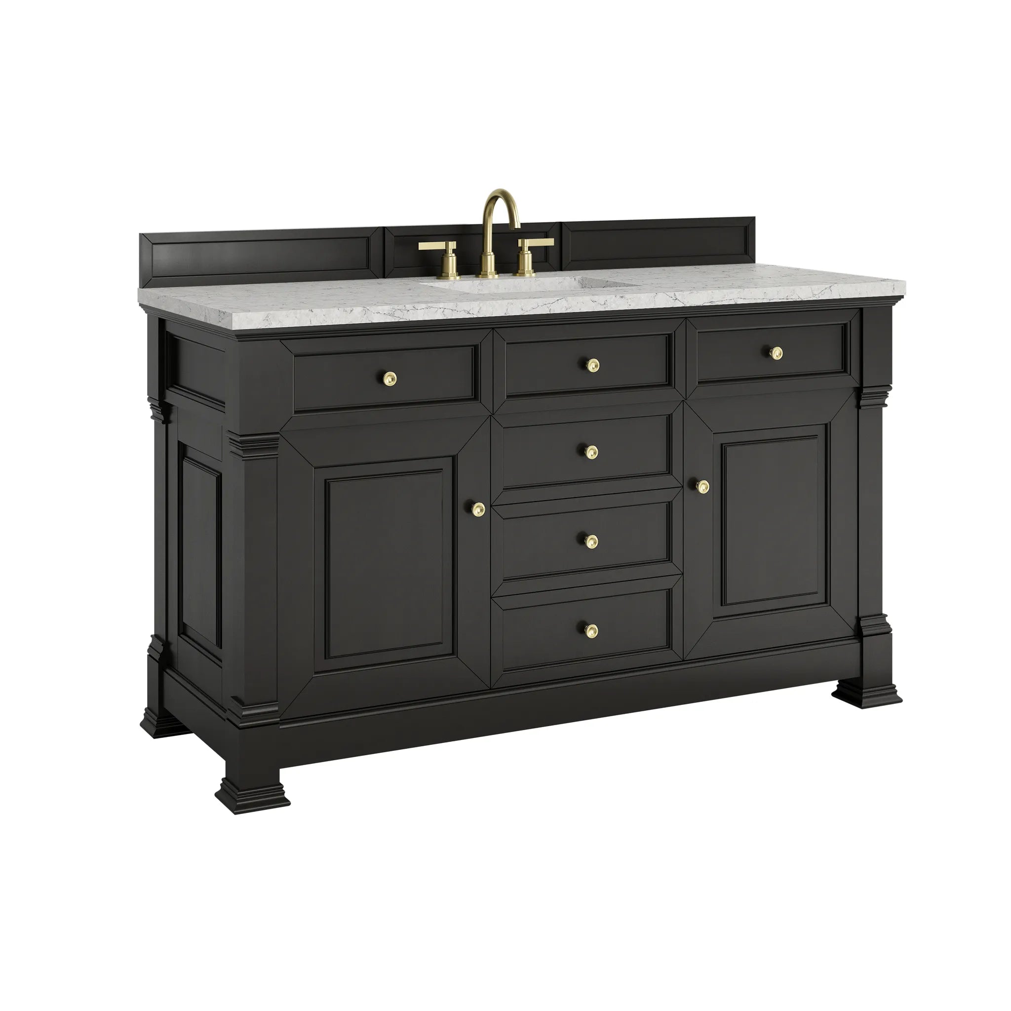 60" Brookfield Single Vanity in Black Onyx-Eternal Jasmine Pearl Silestone-8" Widespread image 9