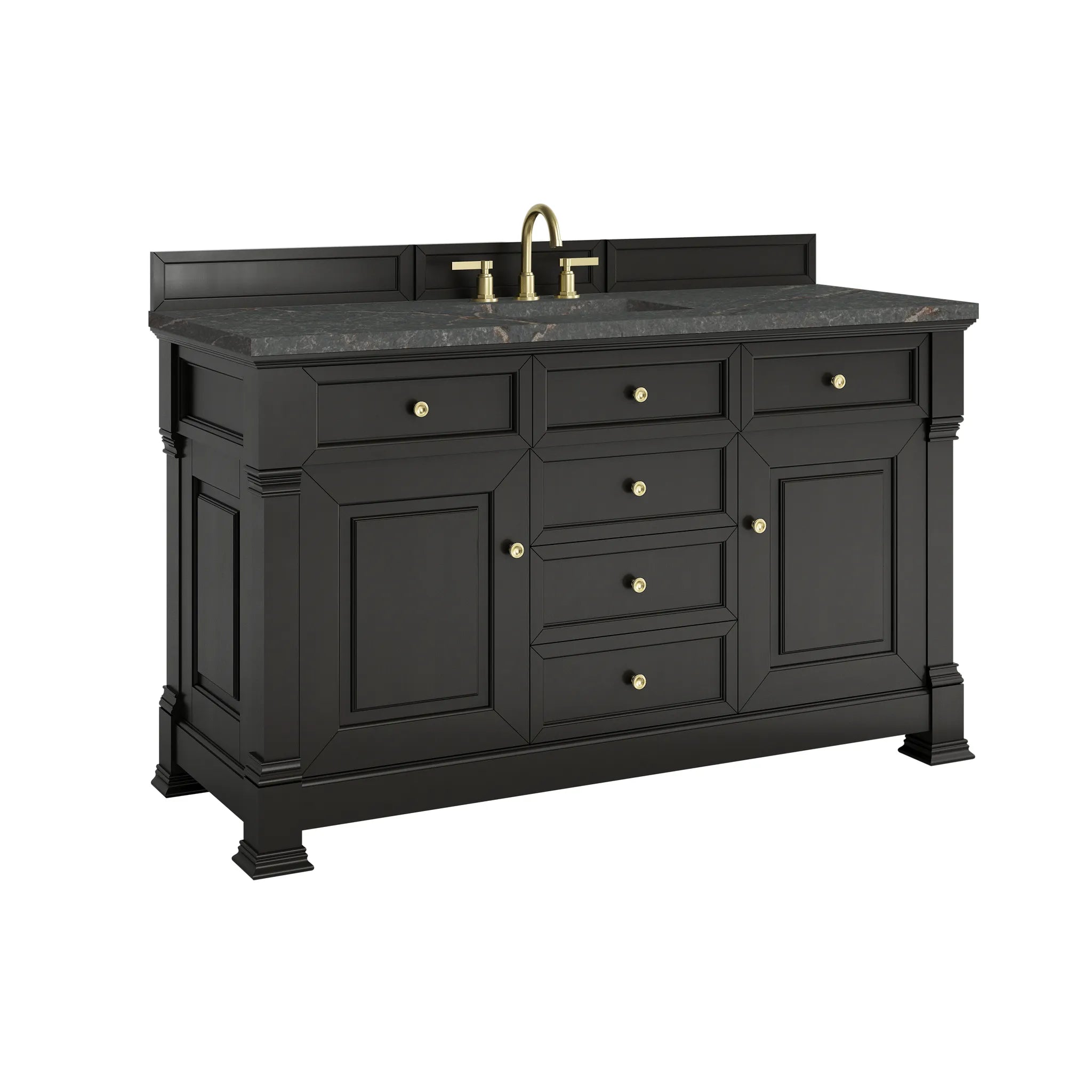60" Brookfield Single Vanity in Black Onyx-Parisien Bleu Silestone-8" Widespread image 9