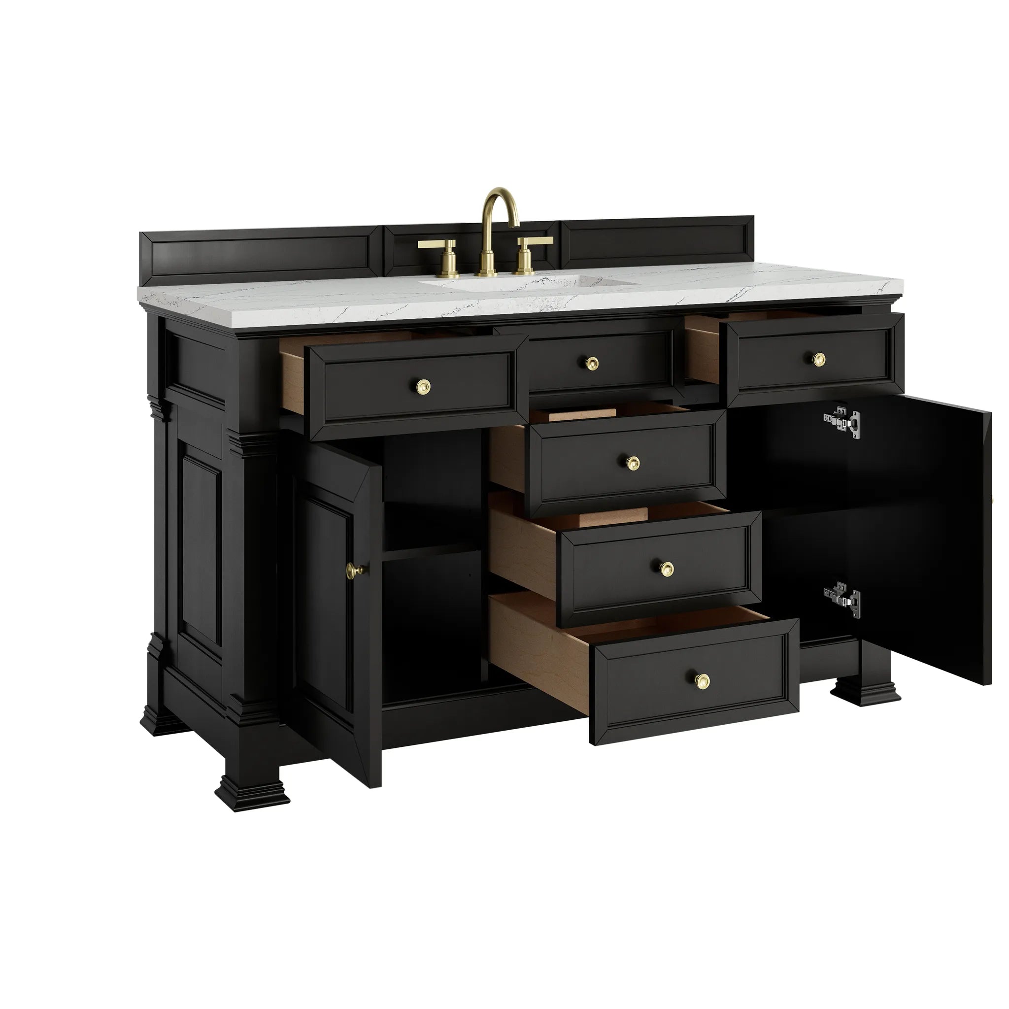 60" Brookfield Single Vanity in Black Onyx w/FreePower Wireless Charger-Ethereal Noctis Silestone-8" Widespread image 9