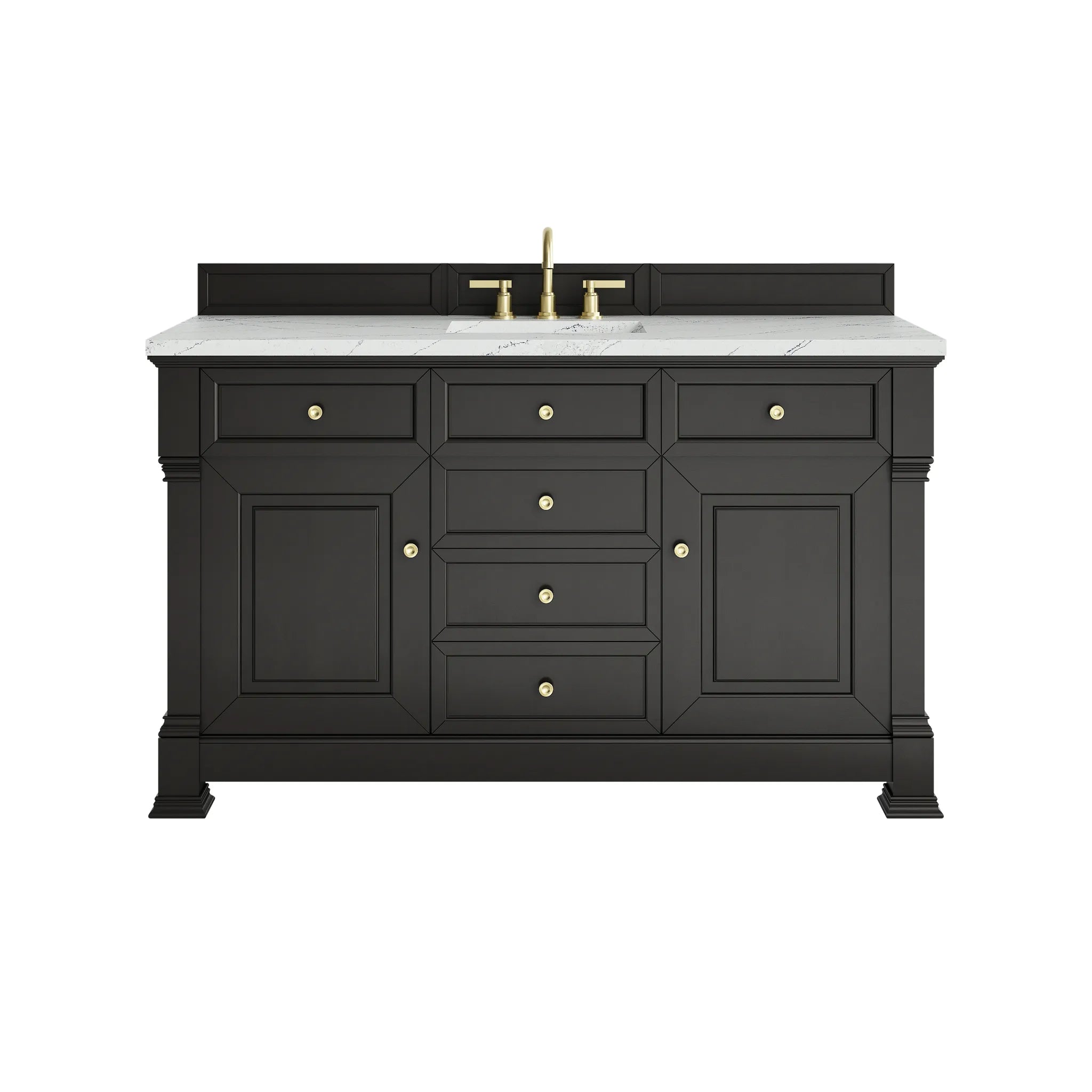 60" Brookfield Single Vanity in Black Onyx w/FreePower Wireless Charger-Ethereal Noctis Silestone-8" Widespread image
