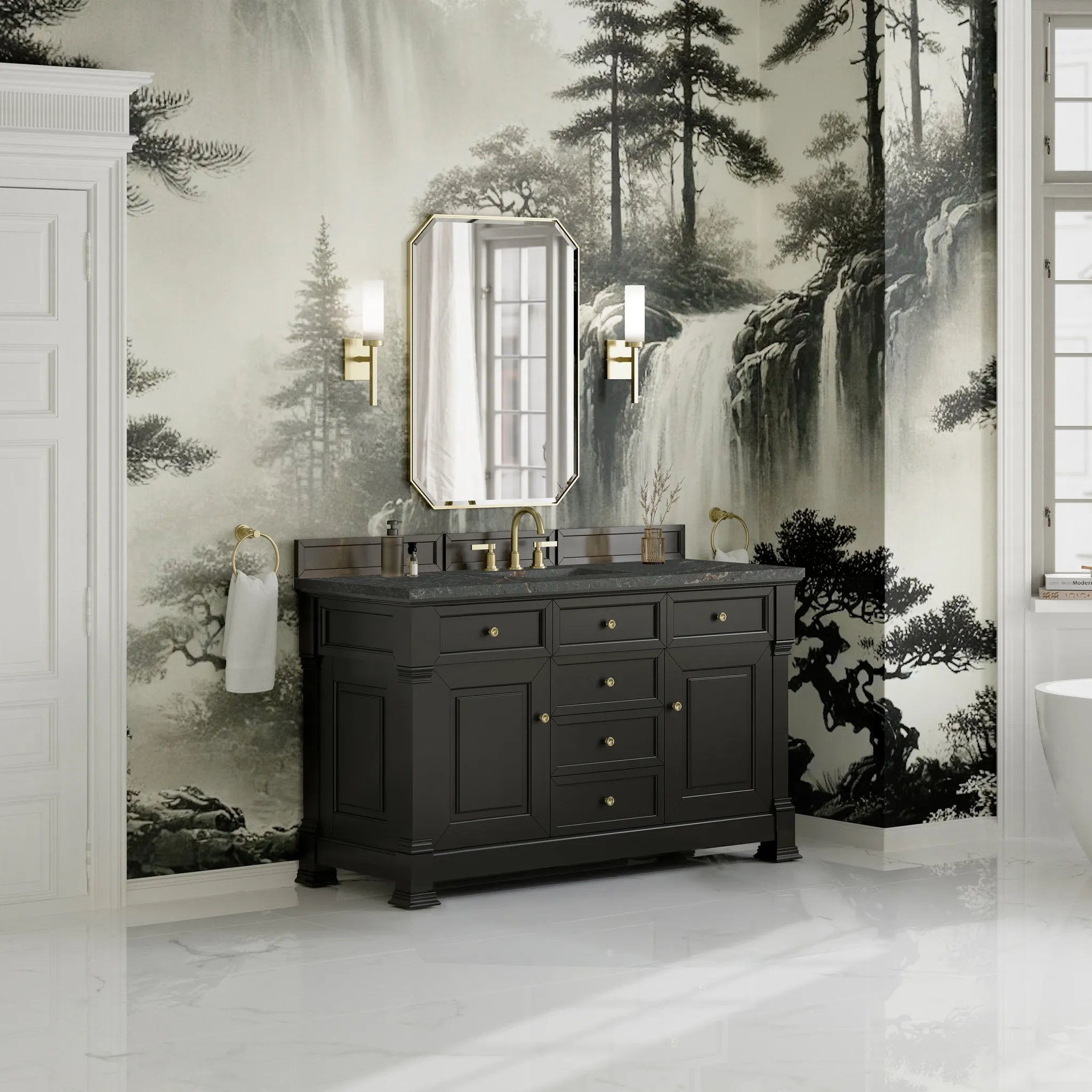 60" Brookfield Single Vanity in Black Onyx w/FreePower Wireless Charger-Parisien Bleu Silestone-8" Widespread image 5