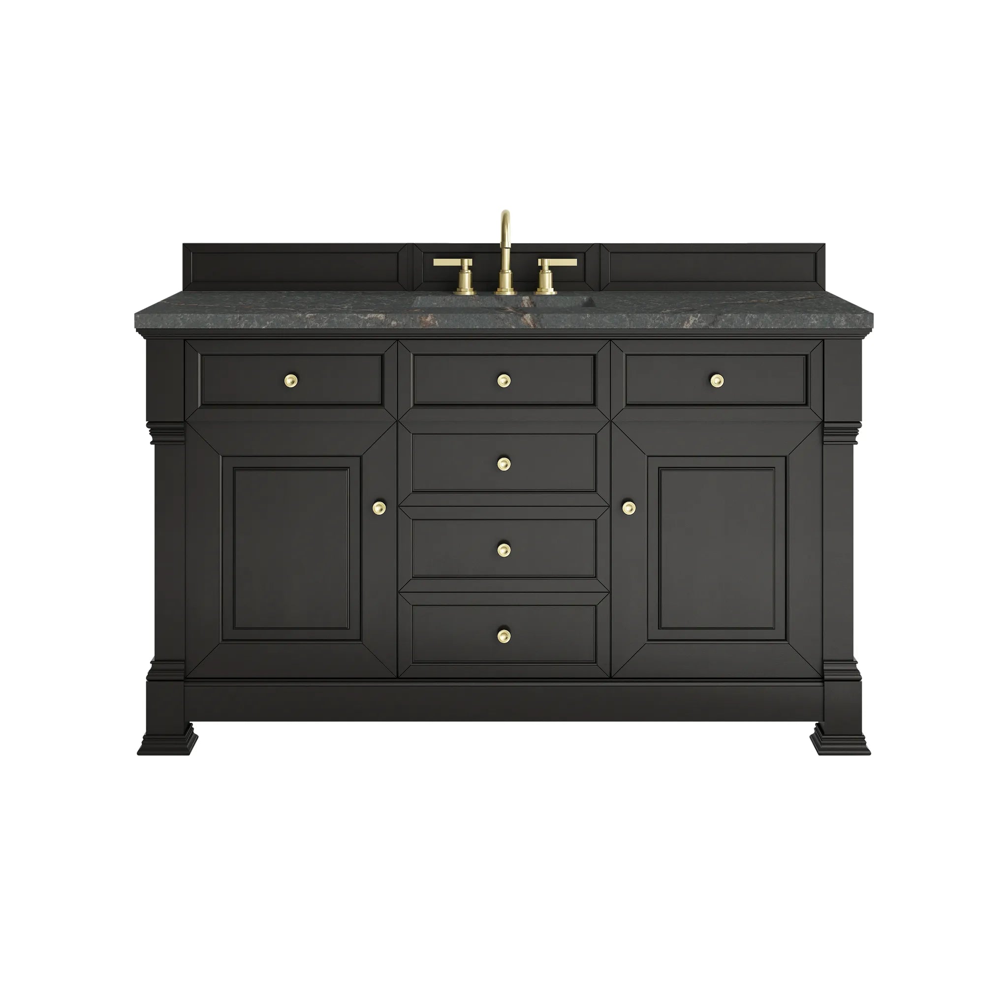 60" Brookfield Single Vanity in Black Onyx w/FreePower Wireless Charger-Parisien Bleu Silestone-8" Widespread image