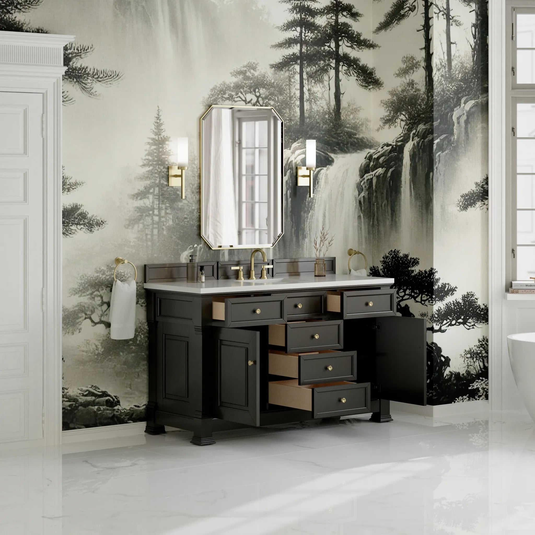 60" Brookfield Single Vanity in Black Onyx-White Zeus Silestone-8" Widespread image 4