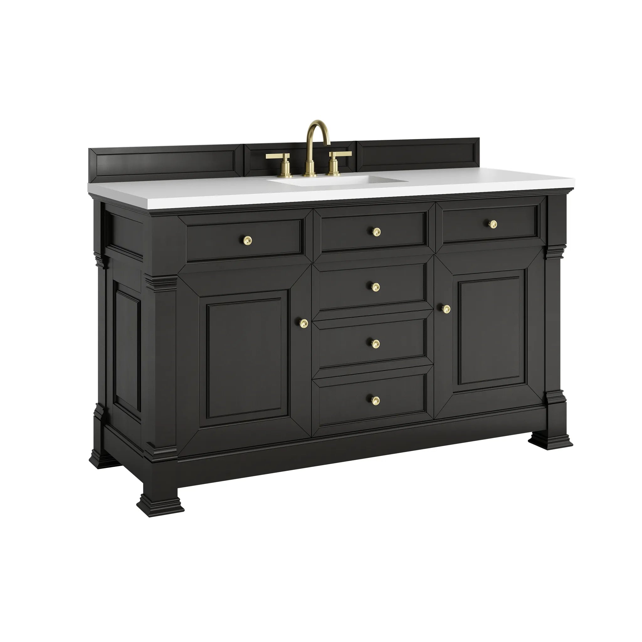 60" Brookfield Single Vanity in Black Onyx-White Zeus Silestone-8" Widespread image 9