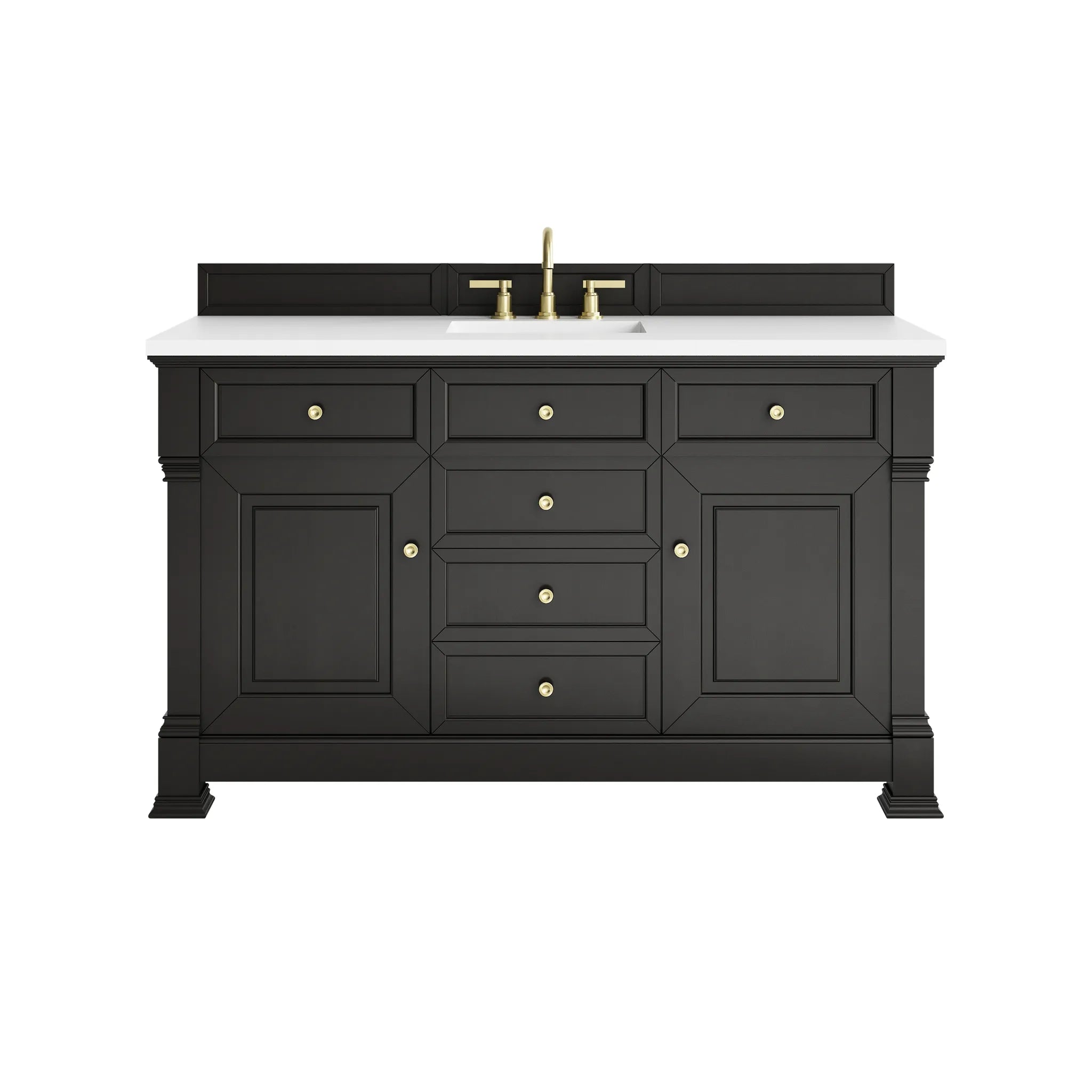60" Brookfield Single Vanity in Black Onyx-White Zeus Silestone-8" Widespread image