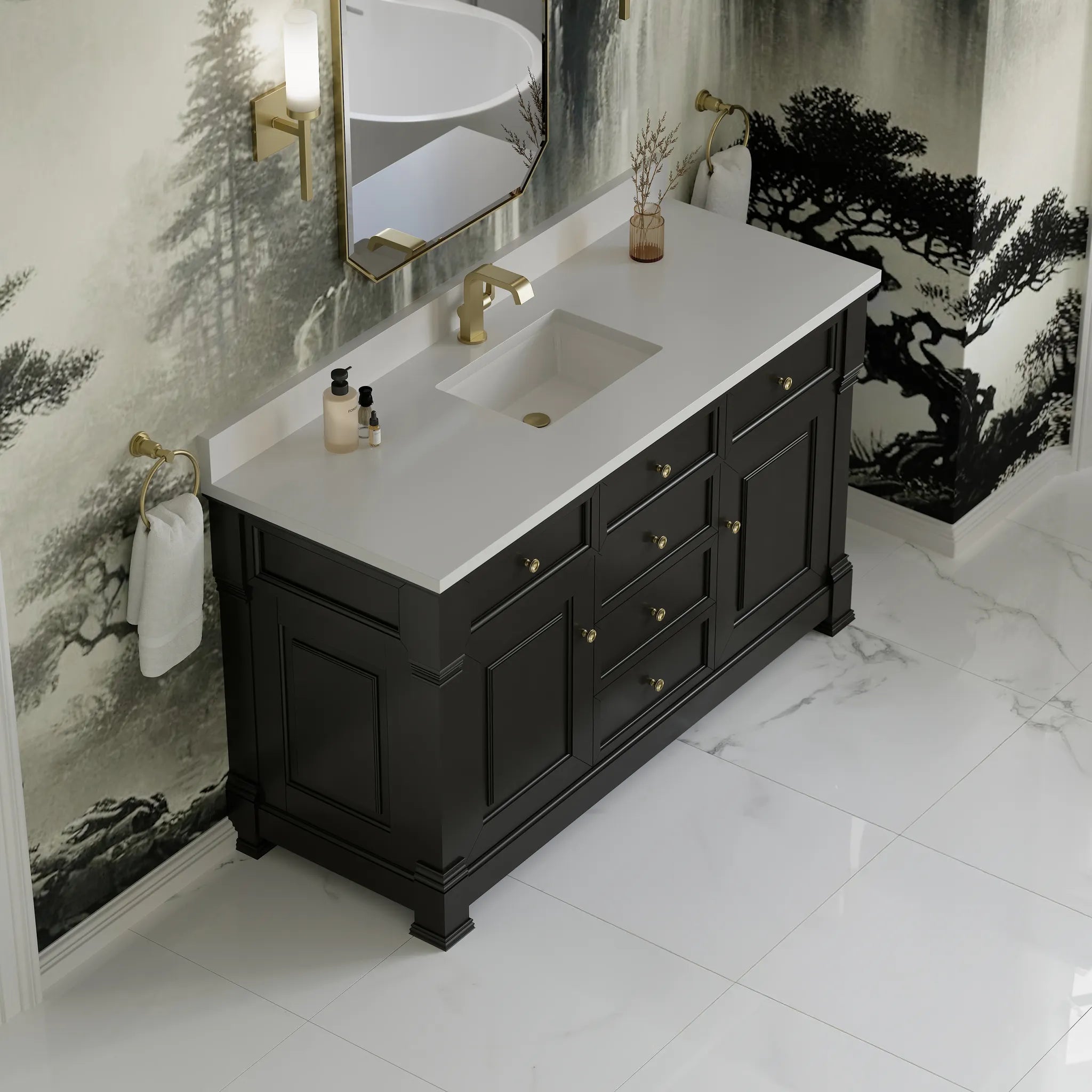 60" Brookfield Single Vanity in Black Onyx-White Zeus Silestone & Backsplash-Single Hole image 6