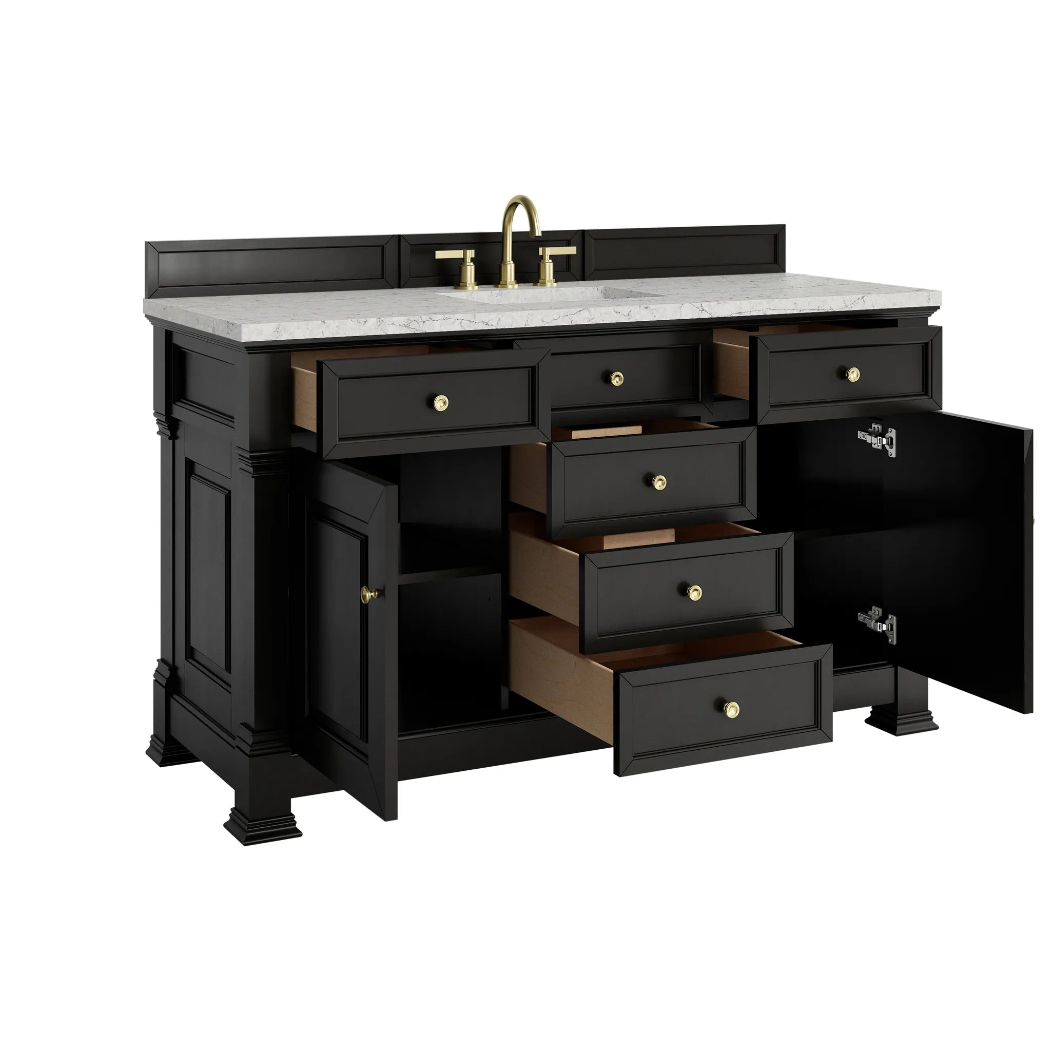 60" Brookfield Single Vanity in Black Onyx Wireless Charger-Eternal Jasmine Pearl Silestone-8" Widespread image 9
