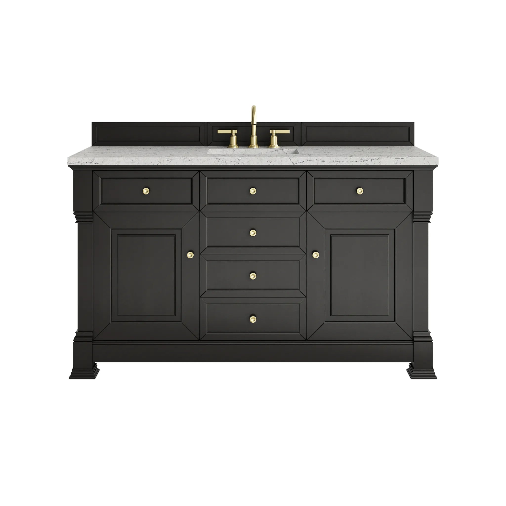 60" Brookfield Single Vanity in Black Onyx Wireless Charger-Eternal Jasmine Pearl Silestone-8" Widespread image