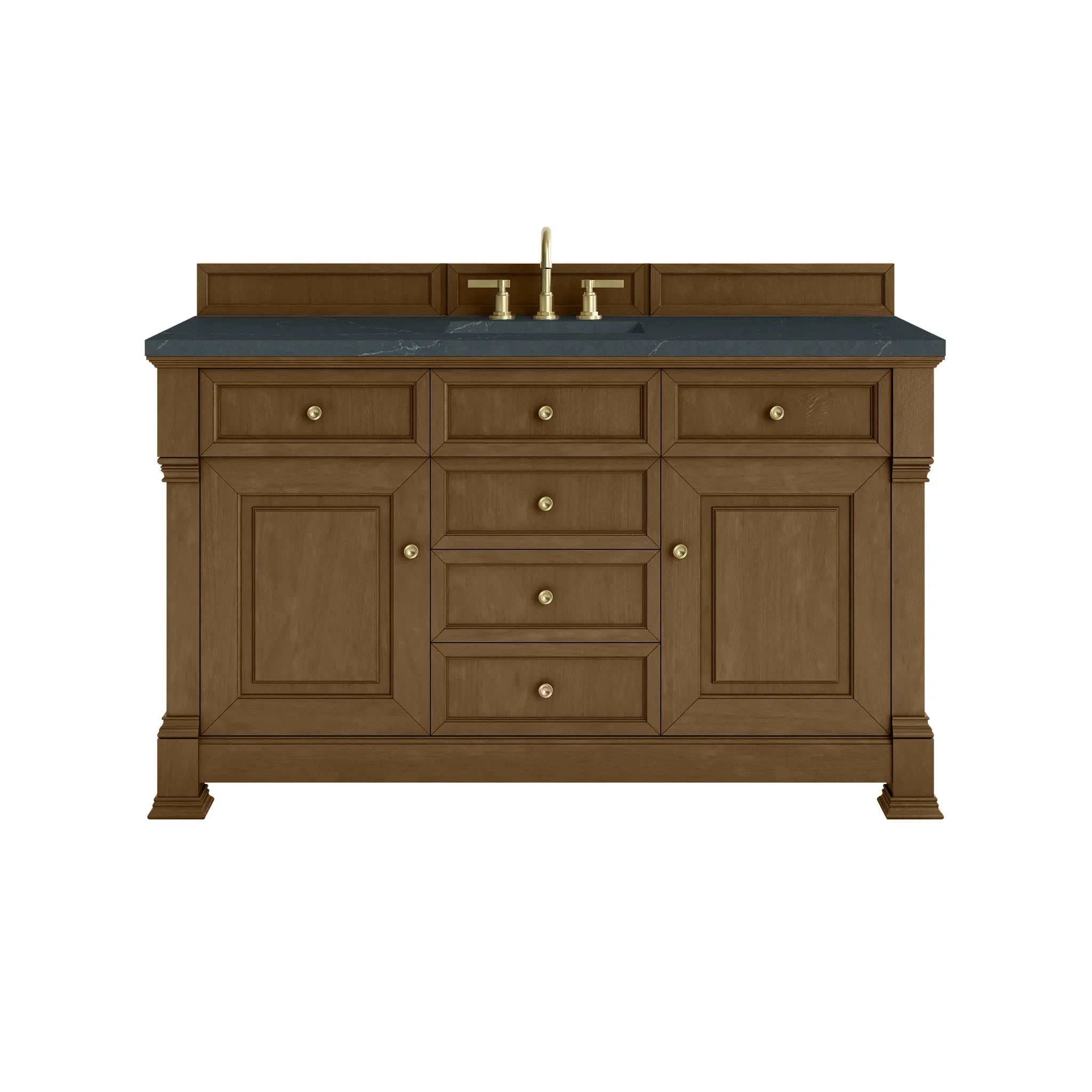 60" Brookfield Single Vanity in Honey Oak-Charcoal Soapstone Silestone-8" Widespread image
