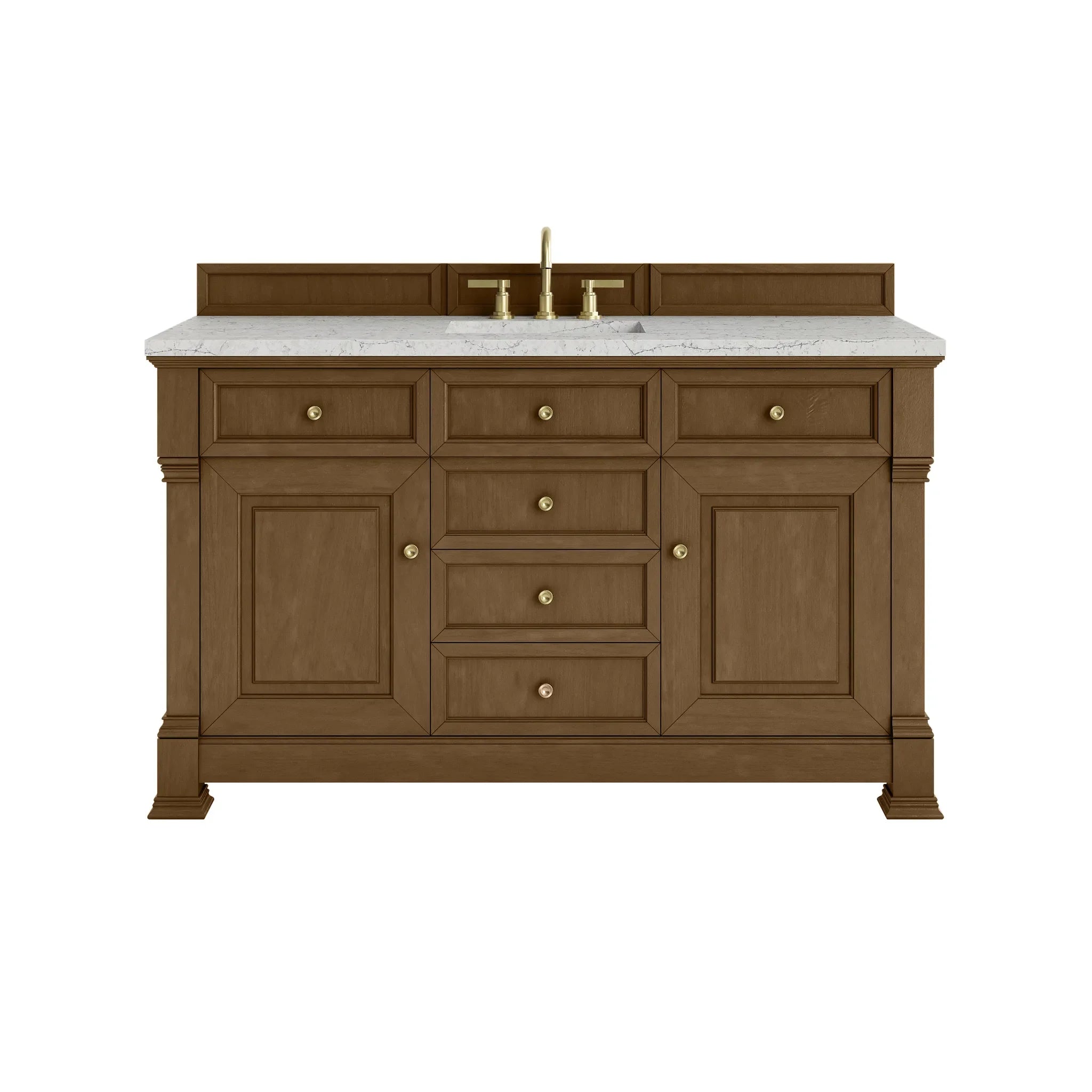 60" Brookfield Single Vanity in Honey Oak-Eternal Jasmine Pearl Silestone-8" Widespread image