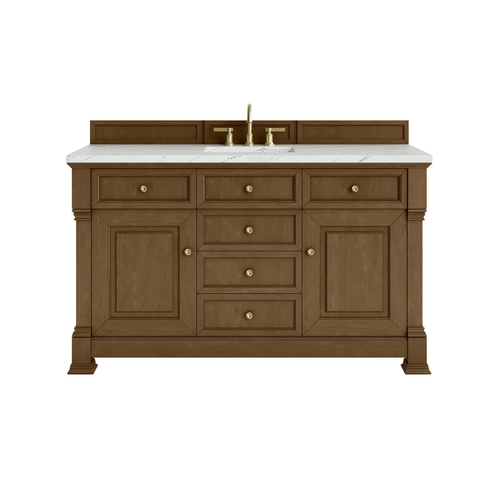 60" Brookfield Single Vanity in Honey Oak-Ethereal Noctis Silestone-8" Widespread image
