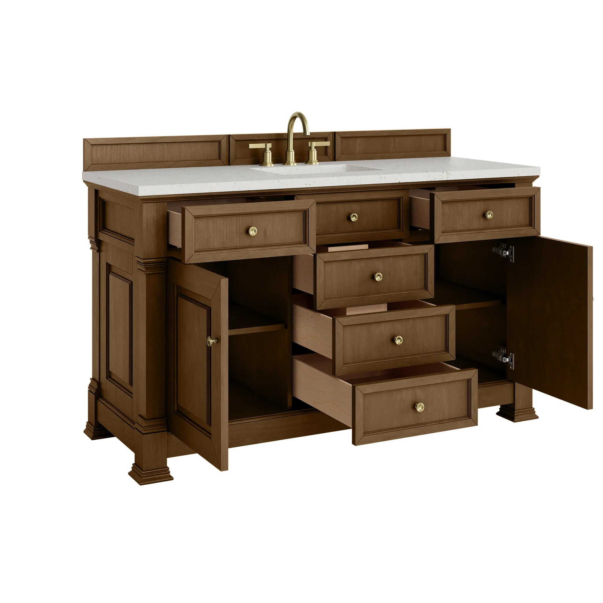 60" Brookfield Single Vanity in Honey Oak-Lime Delight Silestone-8" Widespread image 7