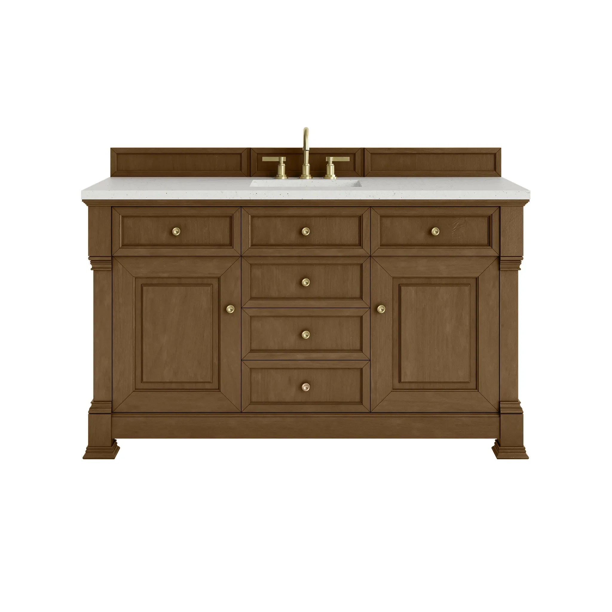60" Brookfield Single Vanity in Honey Oak-Lime Delight Silestone-8" Widespread image