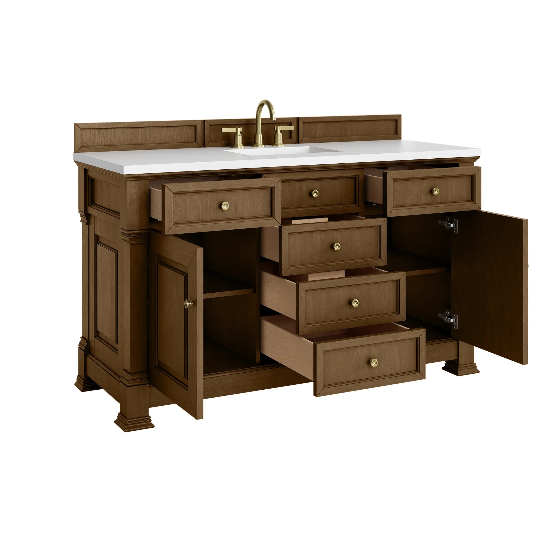 60" Brookfield Single Vanity in Honey Oak-White Zeus Silestone-8" Widespread image 7