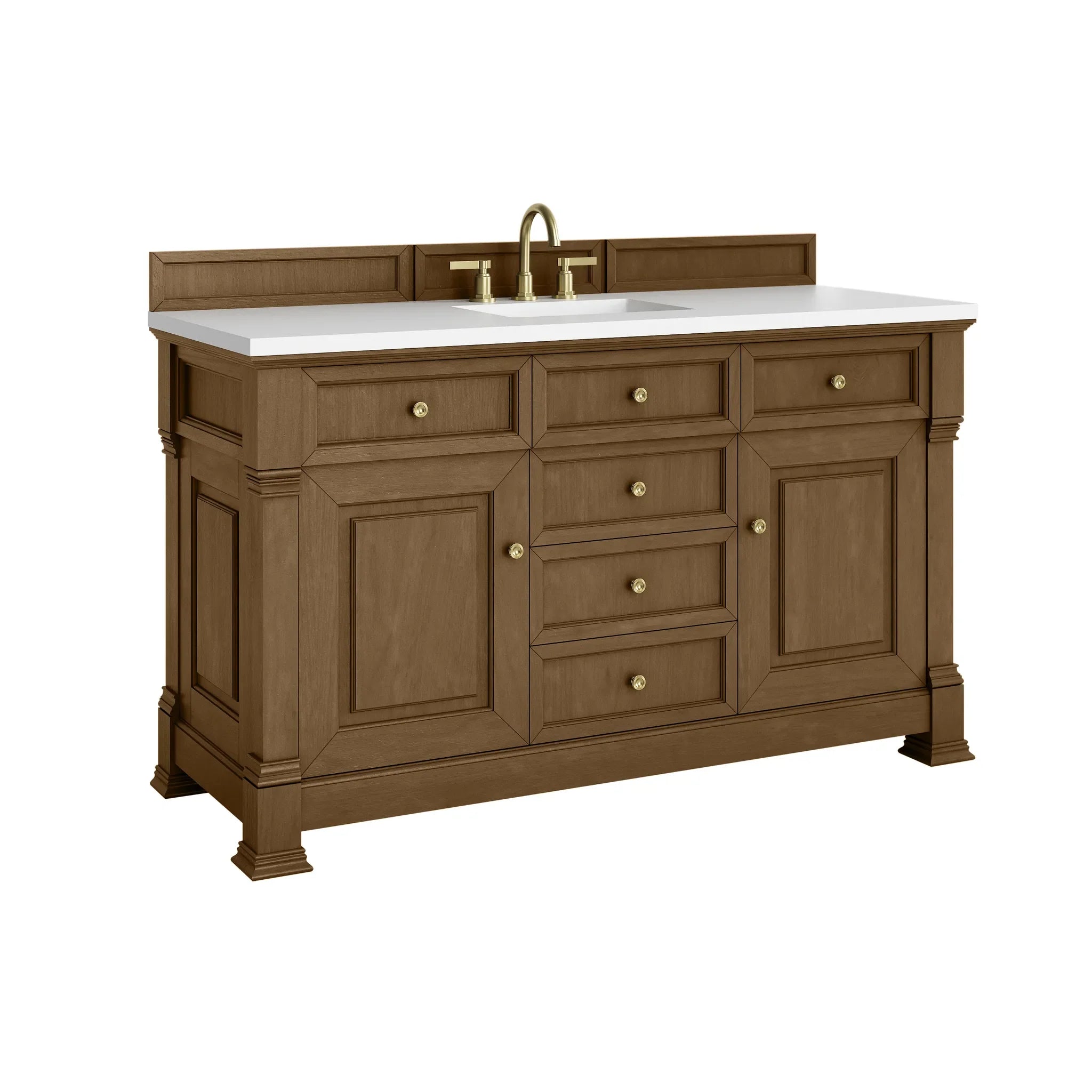 60" Brookfield Single Vanity in Honey Oak-White Zeus Silestone-8" Widespread image 9