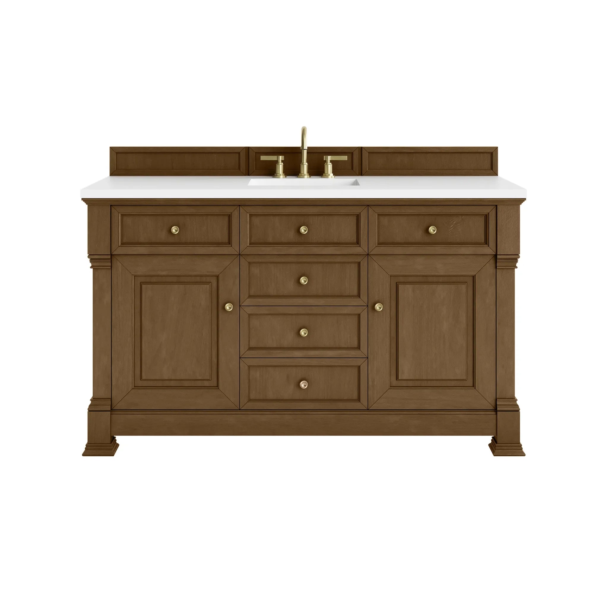 60" Brookfield Single Vanity in Honey Oak-White Zeus Silestone-8" Widespread image