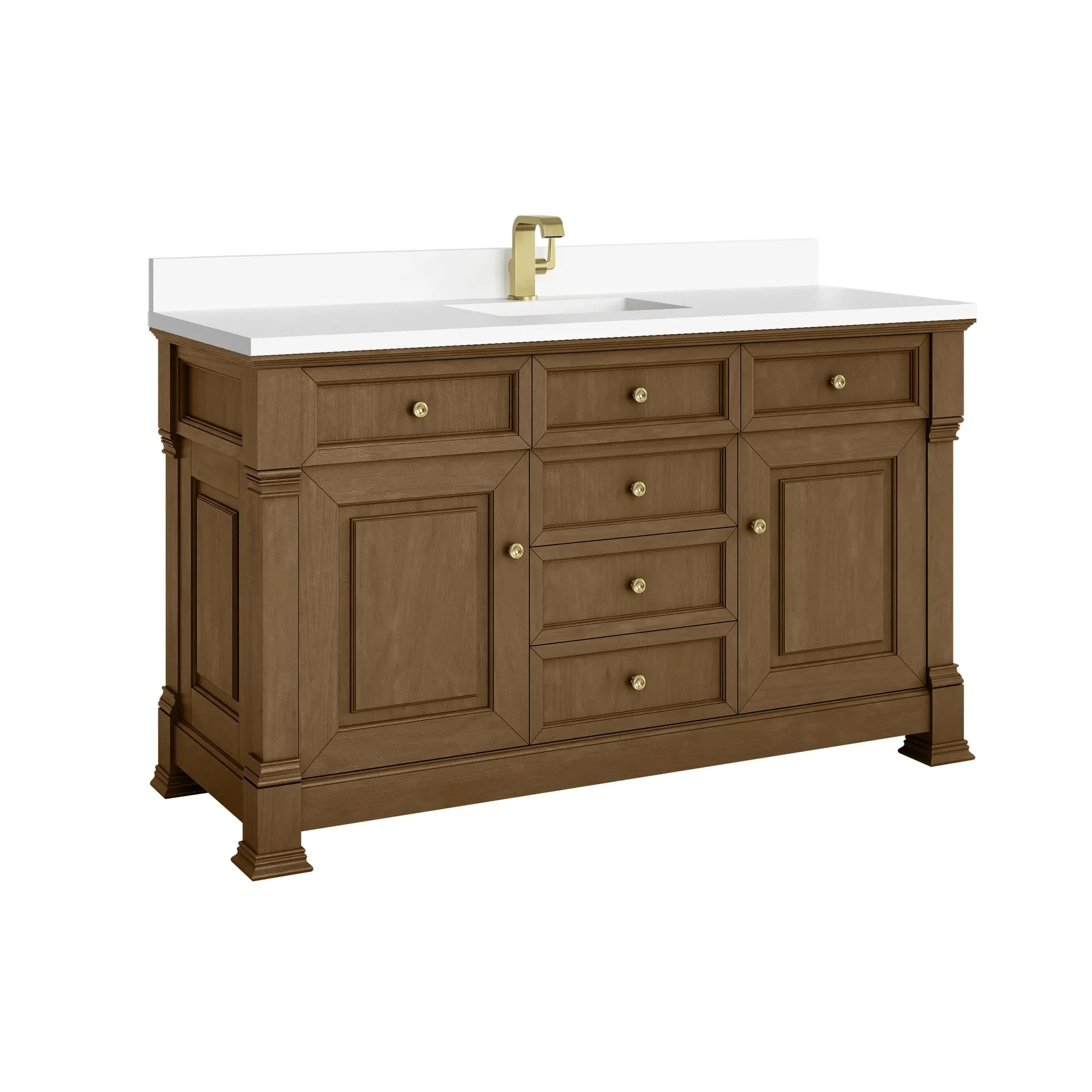 60" Brookfield Single Vanity in Honey Oak-White Zeus Silestone & Backsplash-Single Hole image 8