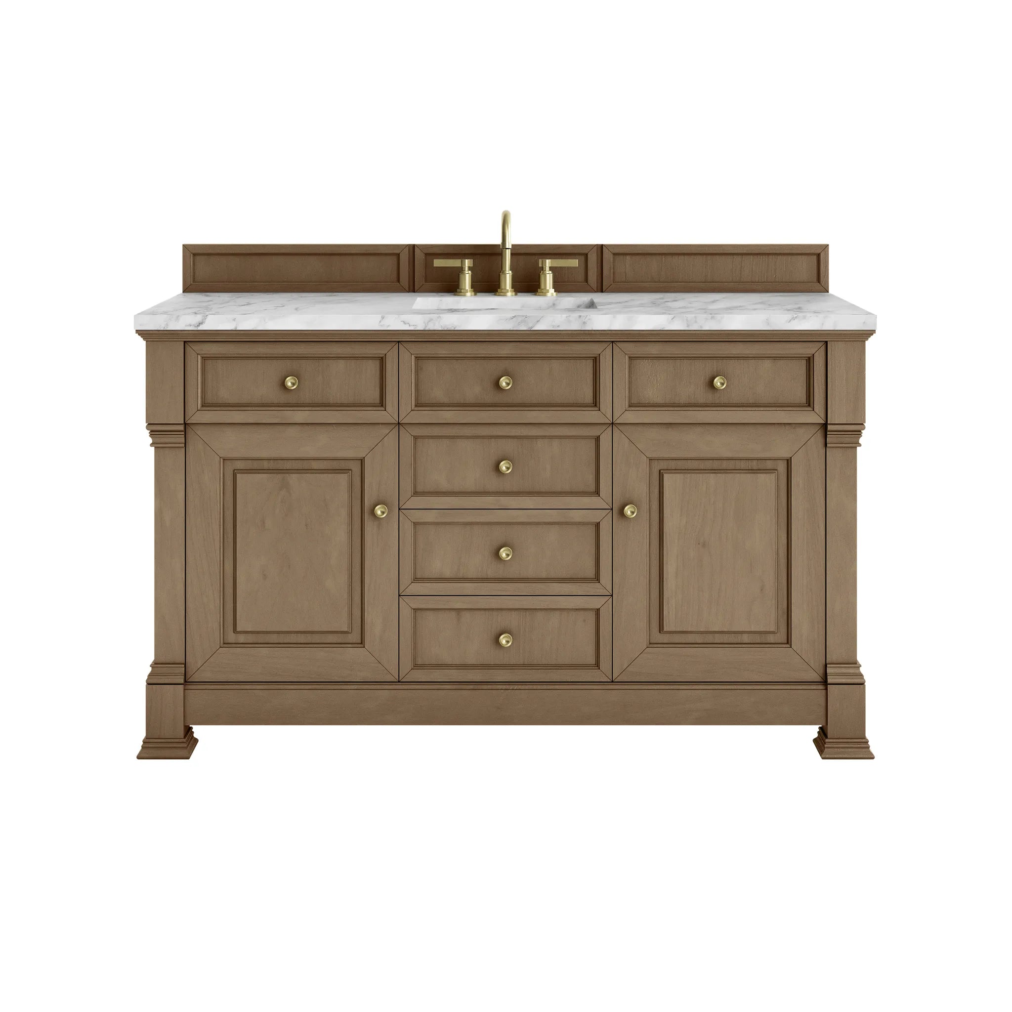 60" Brookfield Single Vanity in Pecan-Carrara White Marble-8" Widespread image