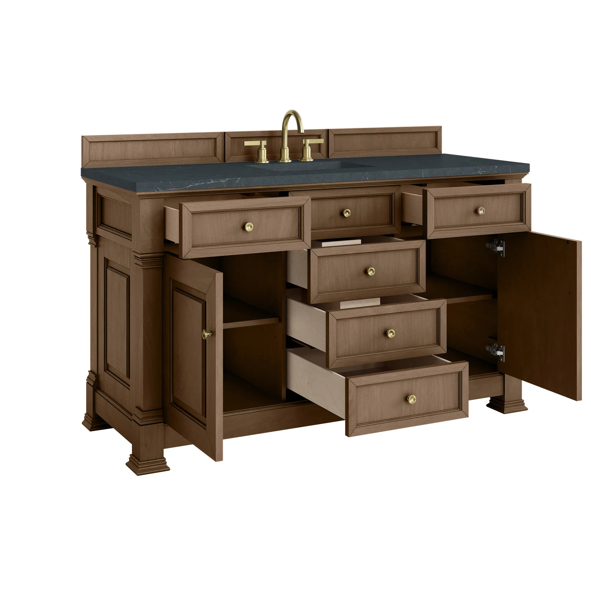 60" Brookfield Single Vanity in Pecan-Charcoal Soapstone Silestone-8" Widespread image 7