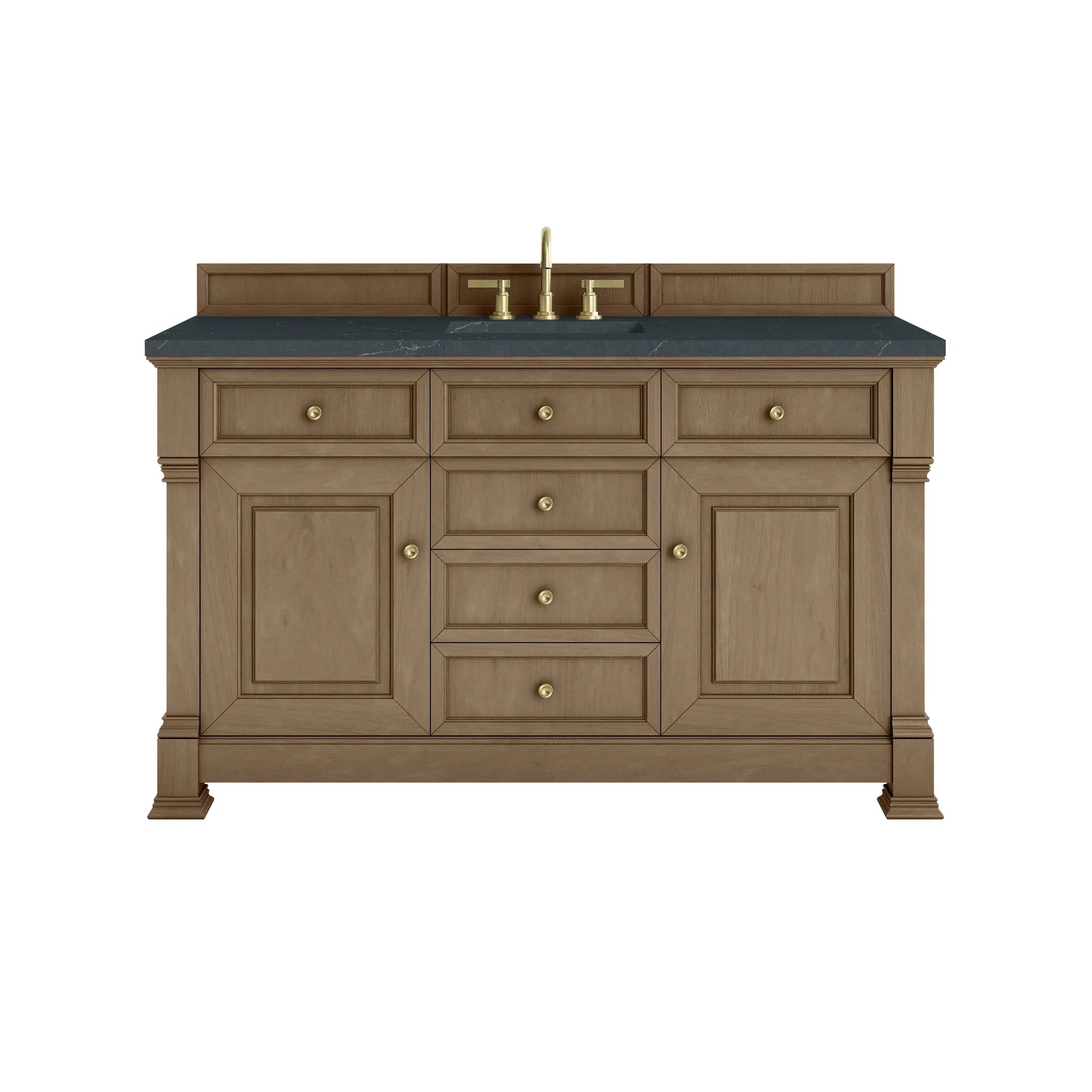 60" Brookfield Single Vanity in Pecan-Charcoal Soapstone Silestone-8" Widespread image