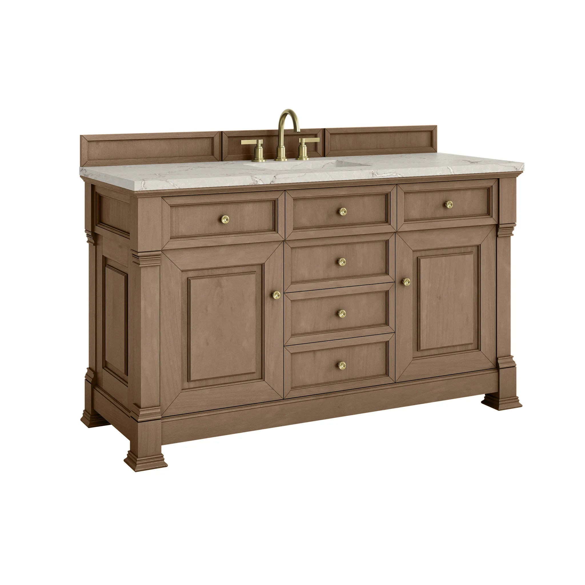 60" Brookfield Single Vanity in Pecan-Victorian Silver Silestone-8" Widespread image 9