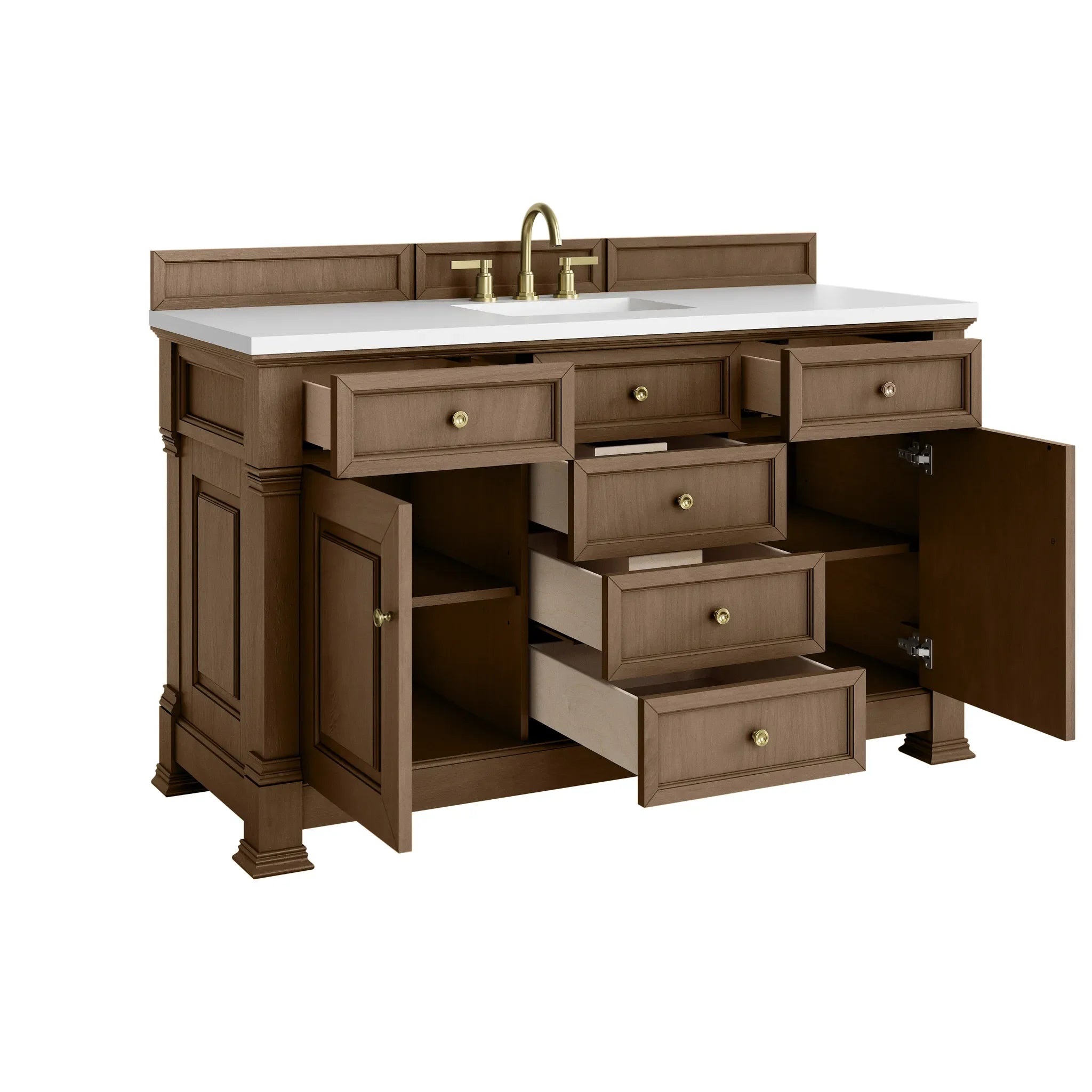 60" Brookfield Single Vanity in Pecan-White Zeus Silestone-8" Widespread image 7