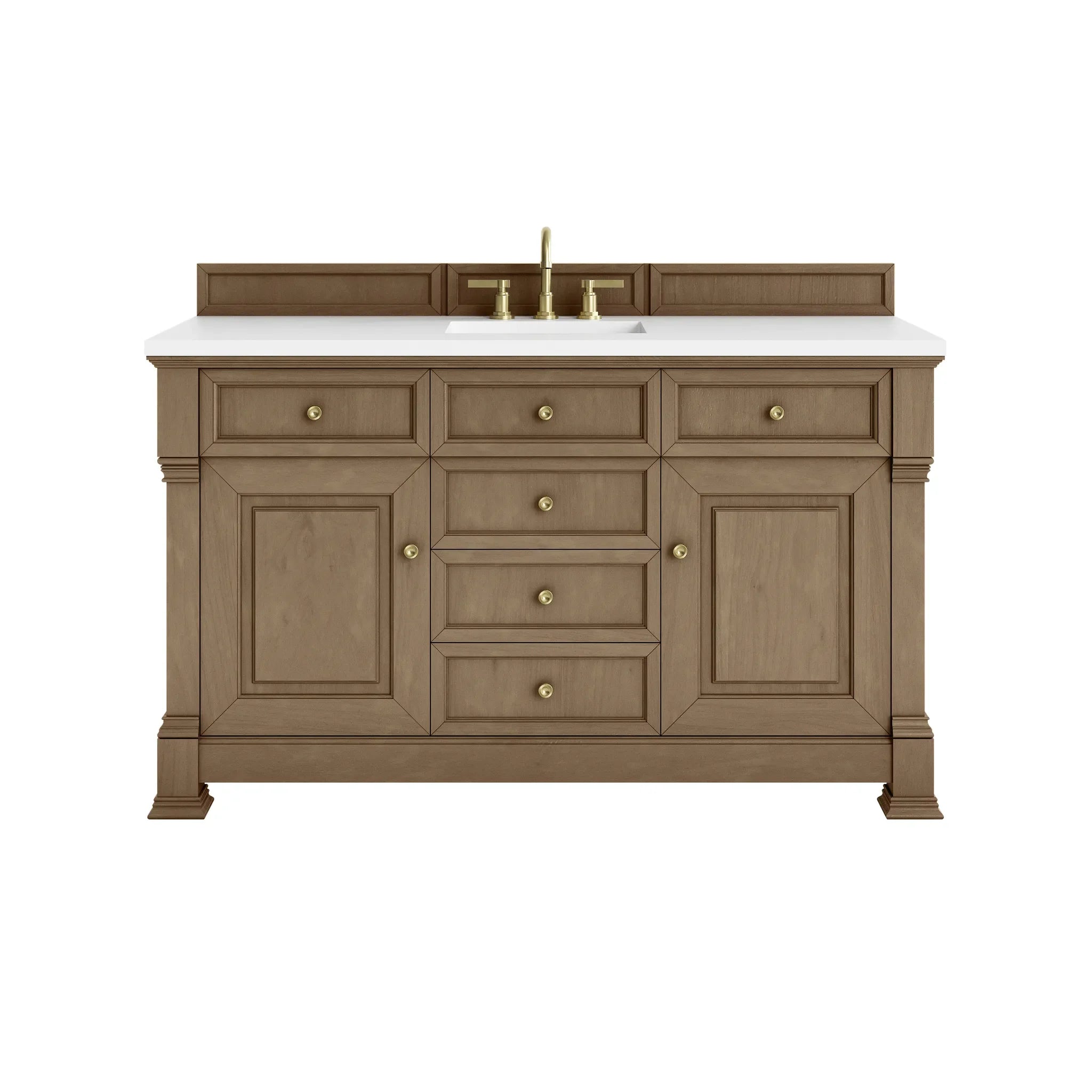 60" Brookfield Single Vanity in Pecan-White Zeus Silestone-8" Widespread image