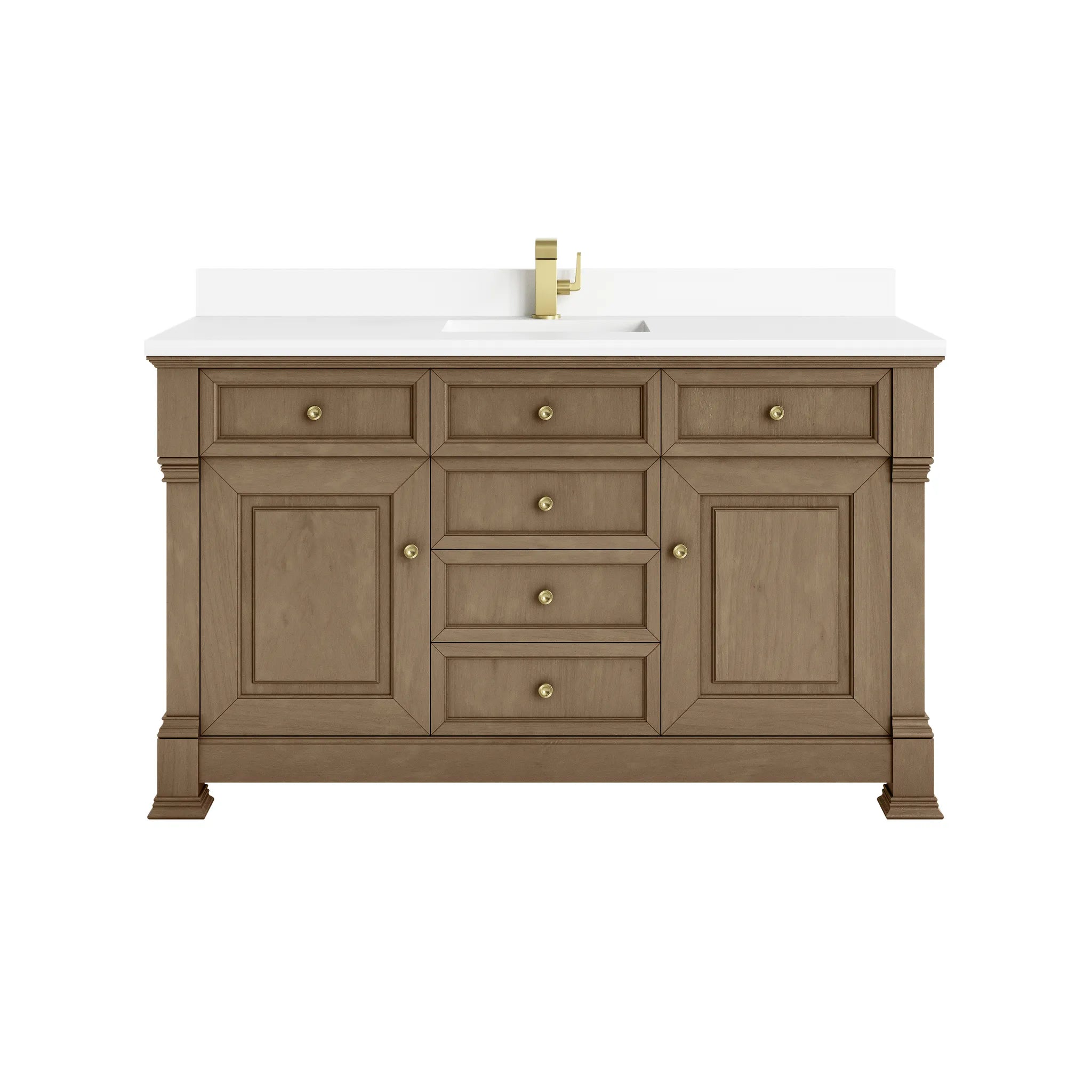 60" Brookfield Single Vanity in Pecan-White Zeus Silestone & Backsplash-Single Hole image