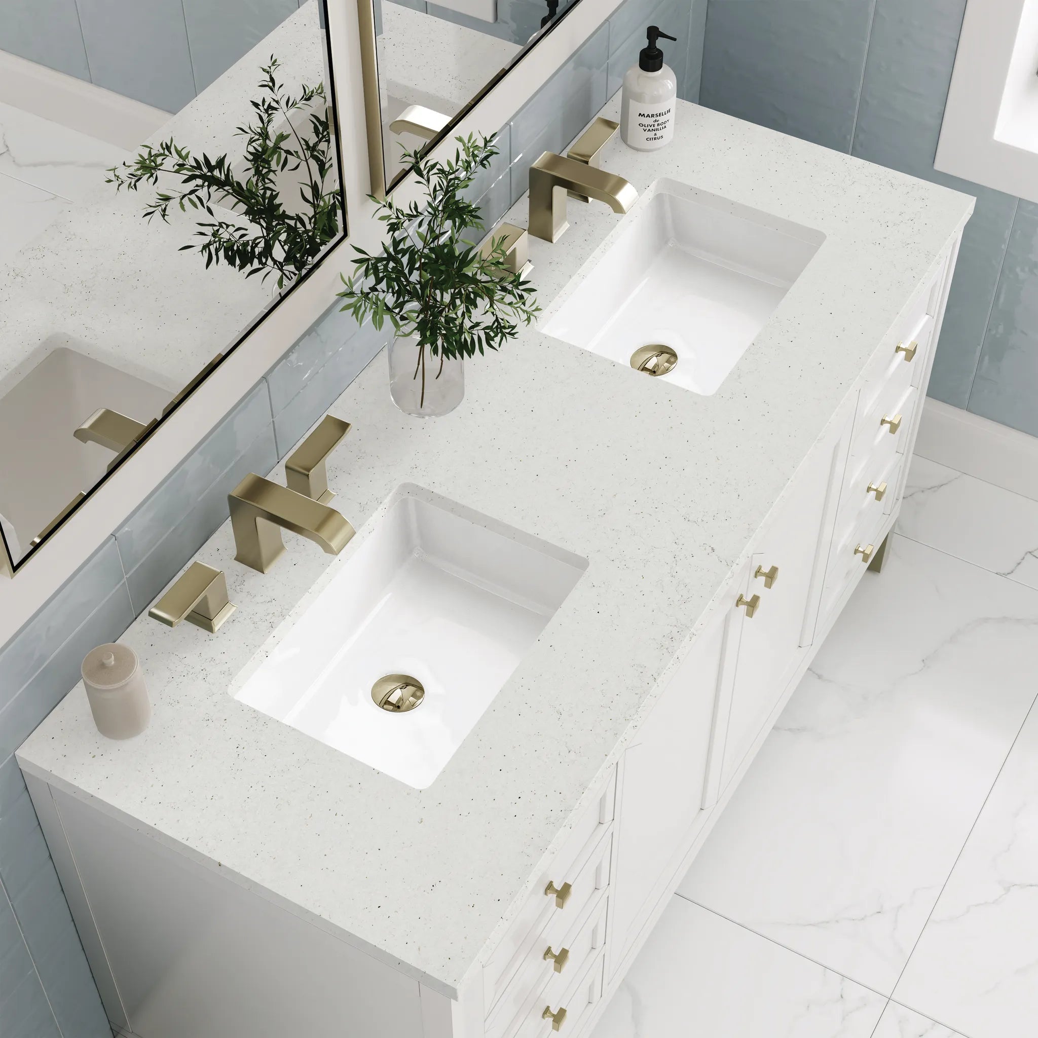 60" Chicago Double Vanity in Glossy White-Lime Delight Silestone-8" Widespread image 7