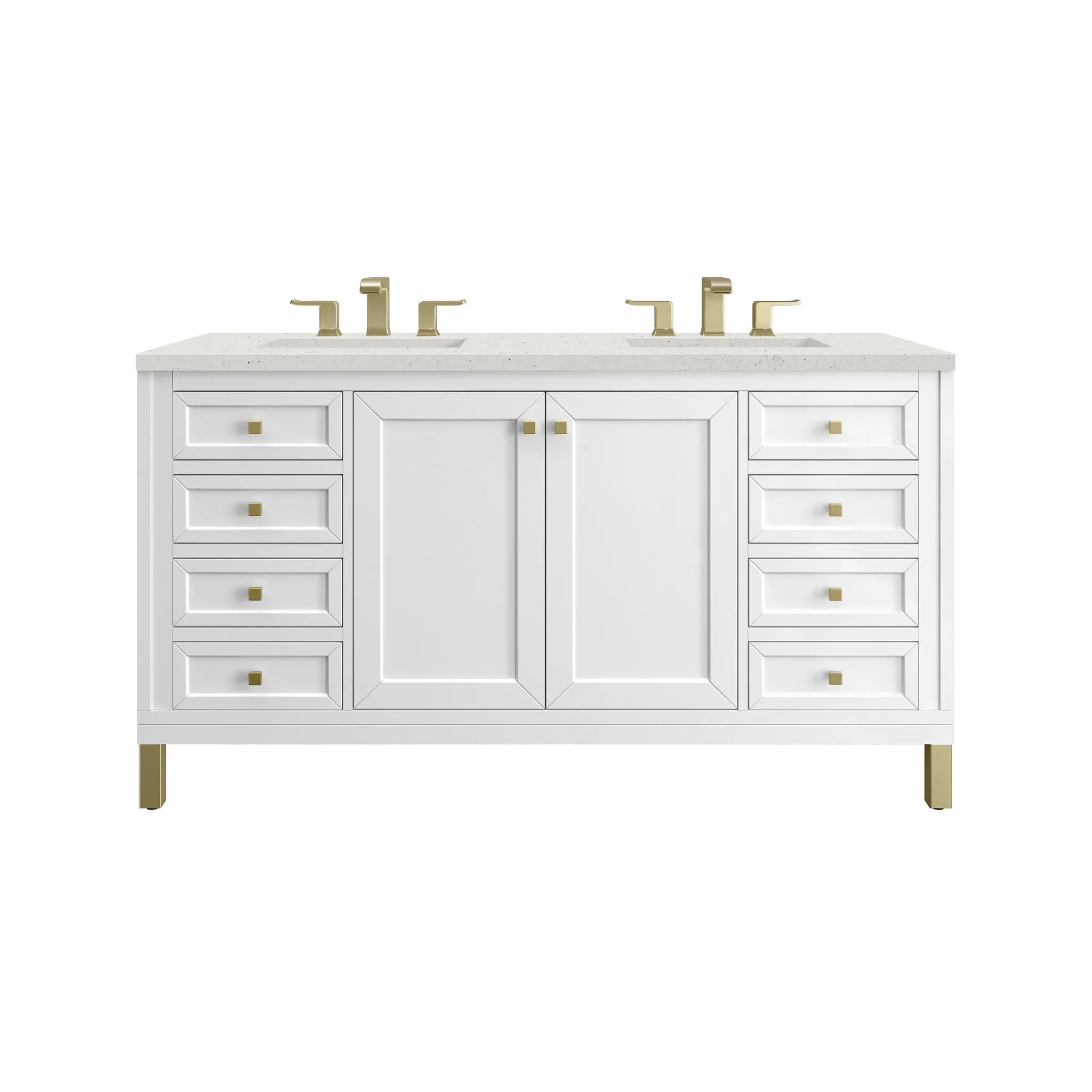 60" Chicago Double Vanity in Glossy White-Lime Delight Silestone-8" Widespread image