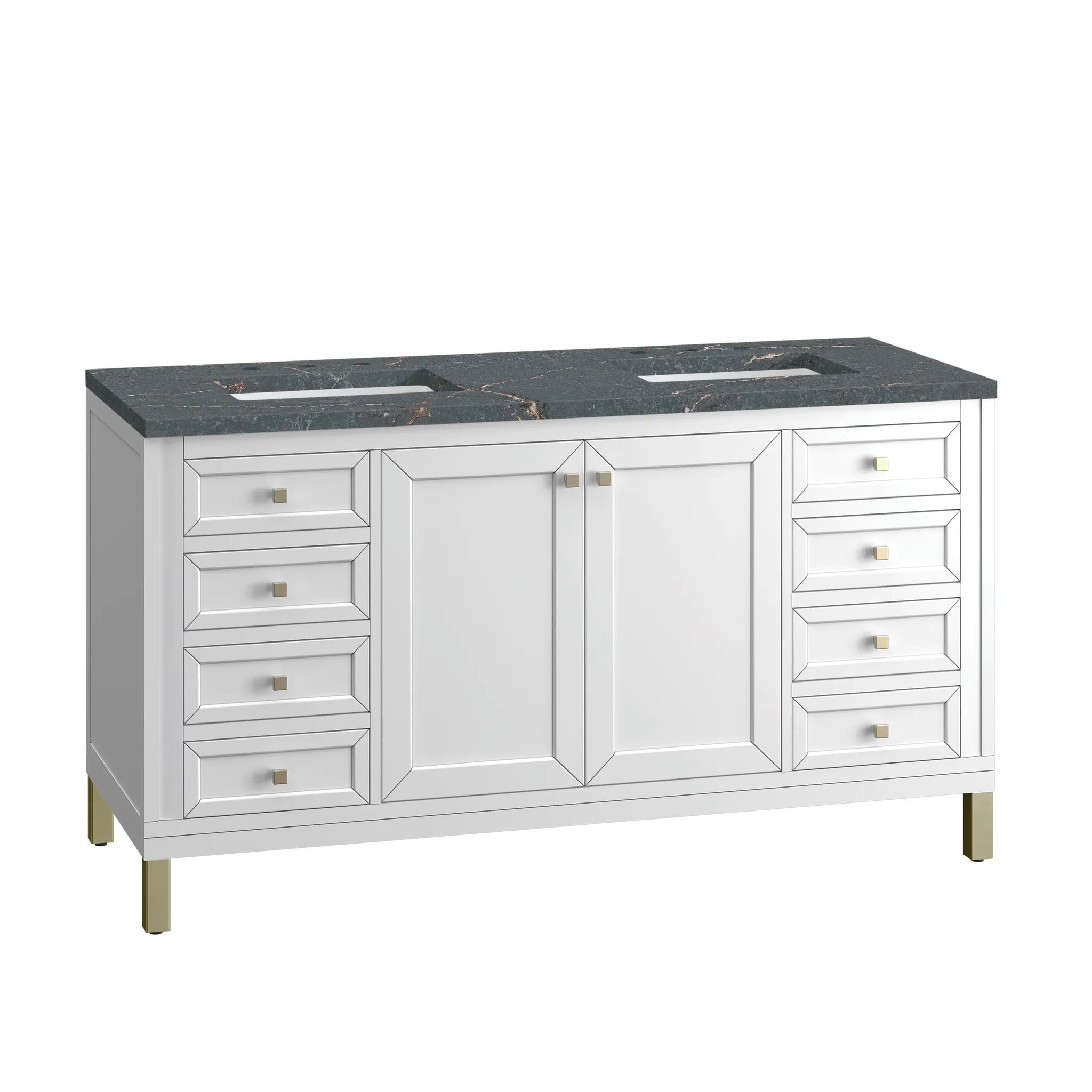 60" Chicago Double Vanity in Glossy White w/FreePower Wireless Charger-Parisien Bleu Silestone-8" Widespread image 14