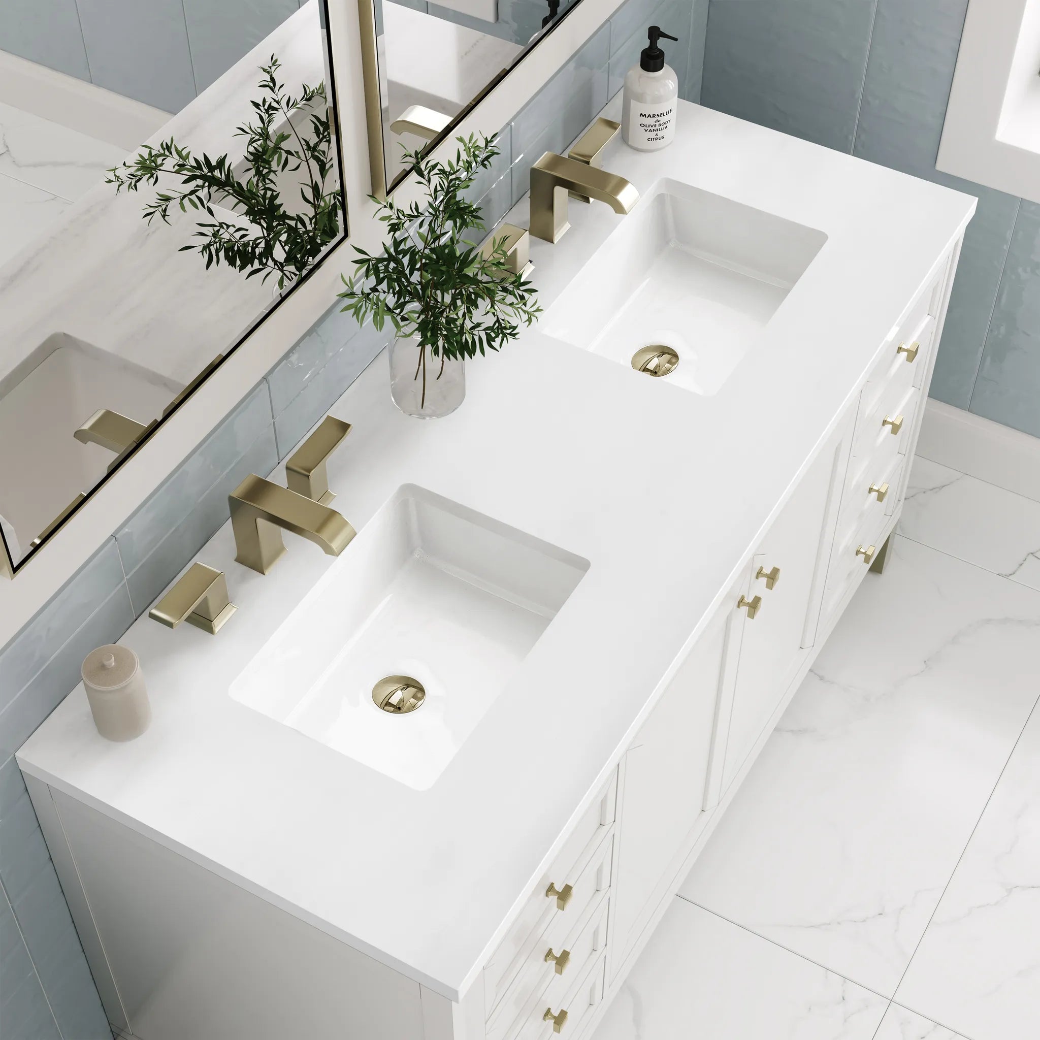 60" Chicago Double Vanity in Glossy White-White Zeus Silestone-8" Widespread image 10