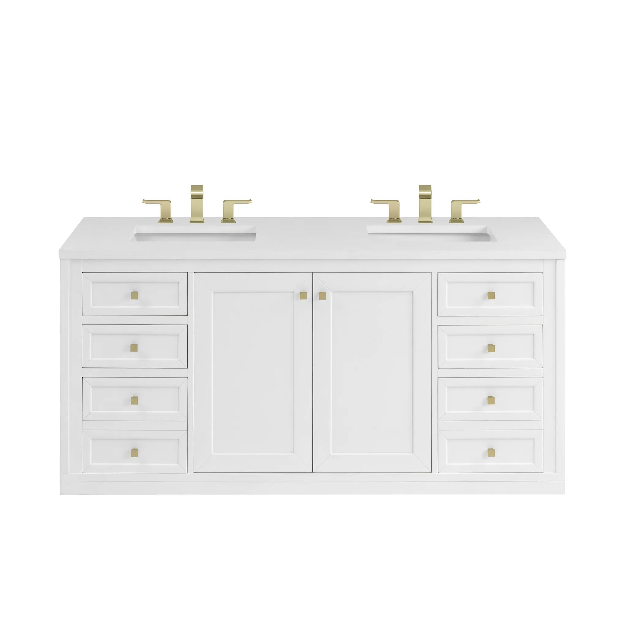 60" Chicago Double Vanity in Glossy White-White Zeus Silestone-8" Widespread image 2