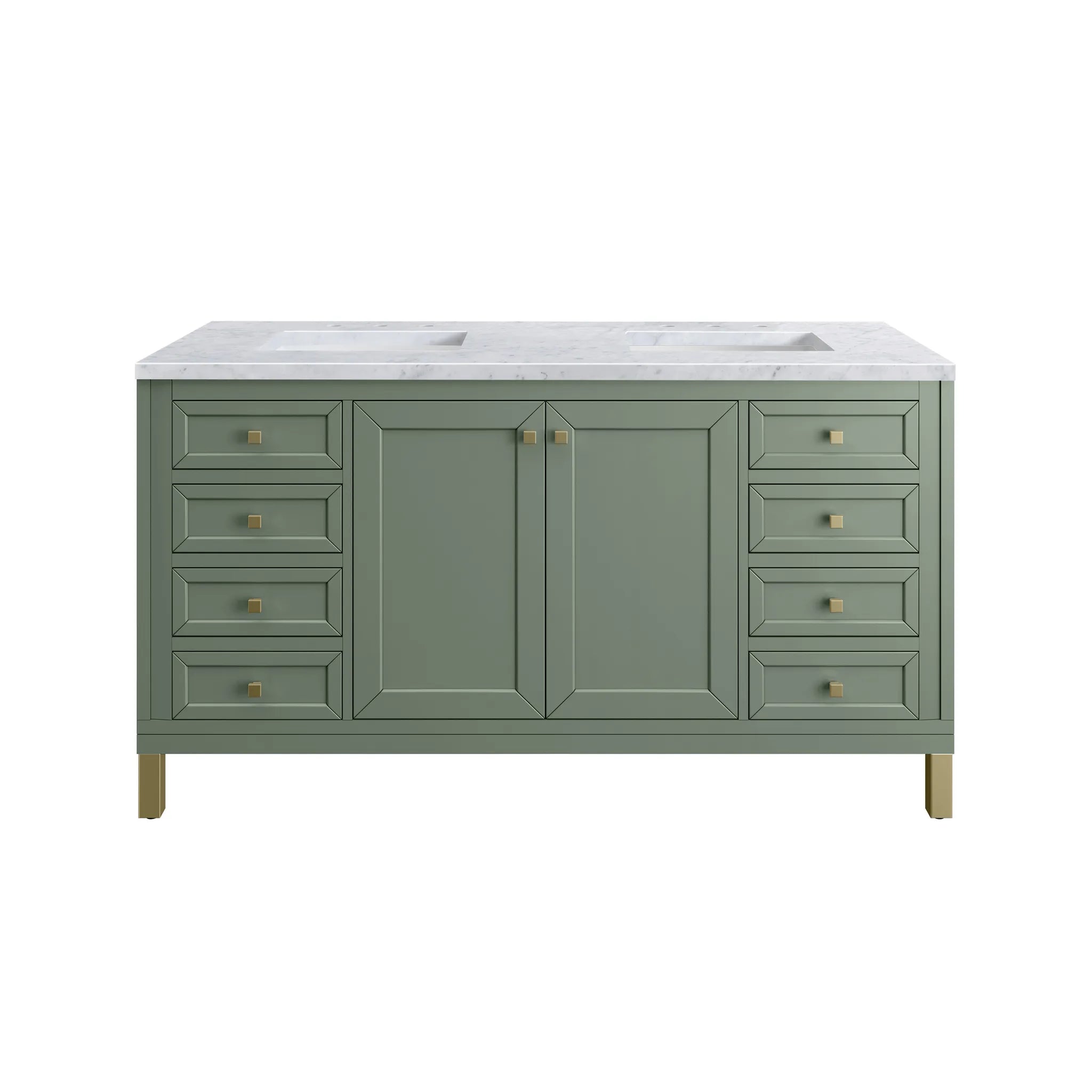 60" Chicago Double Vanity in Smokey Celadon-Carrara White Marble-8" Widespread image 1
