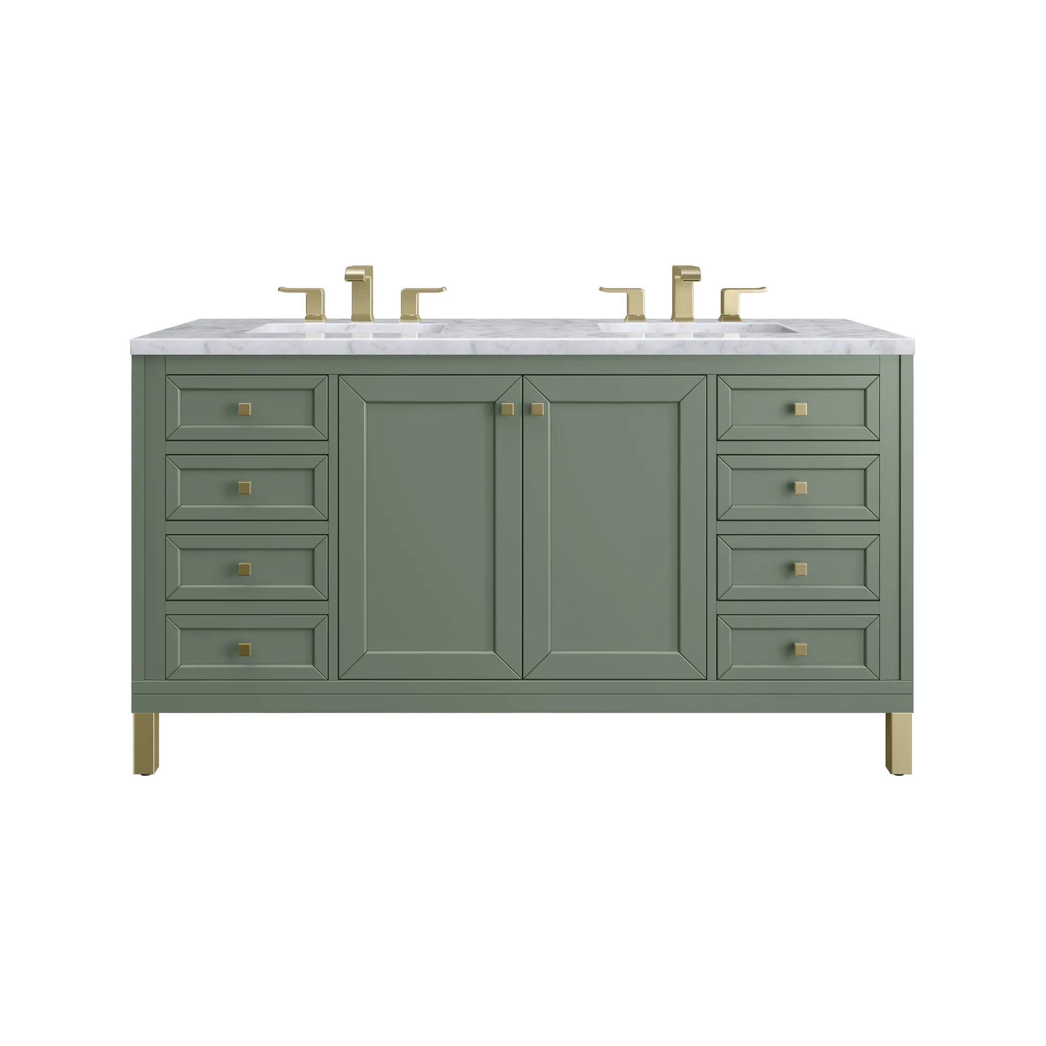 60" Chicago Double Vanity in Smokey Celadon-Carrara White Marble-8" Widespread image