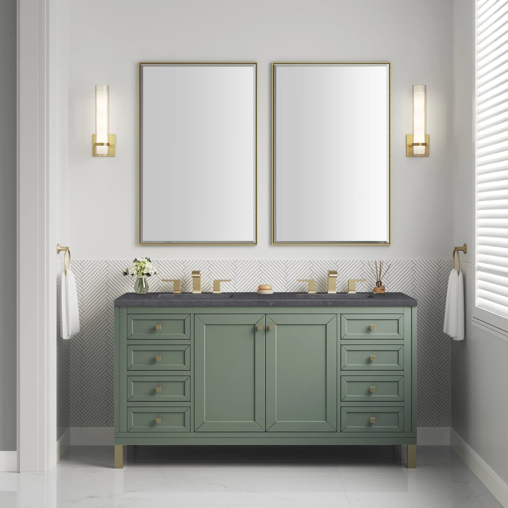 60" Chicago Double Vanity in Smokey Celadon-Charcoal Soapstone Silestone-8" Widespread image 4