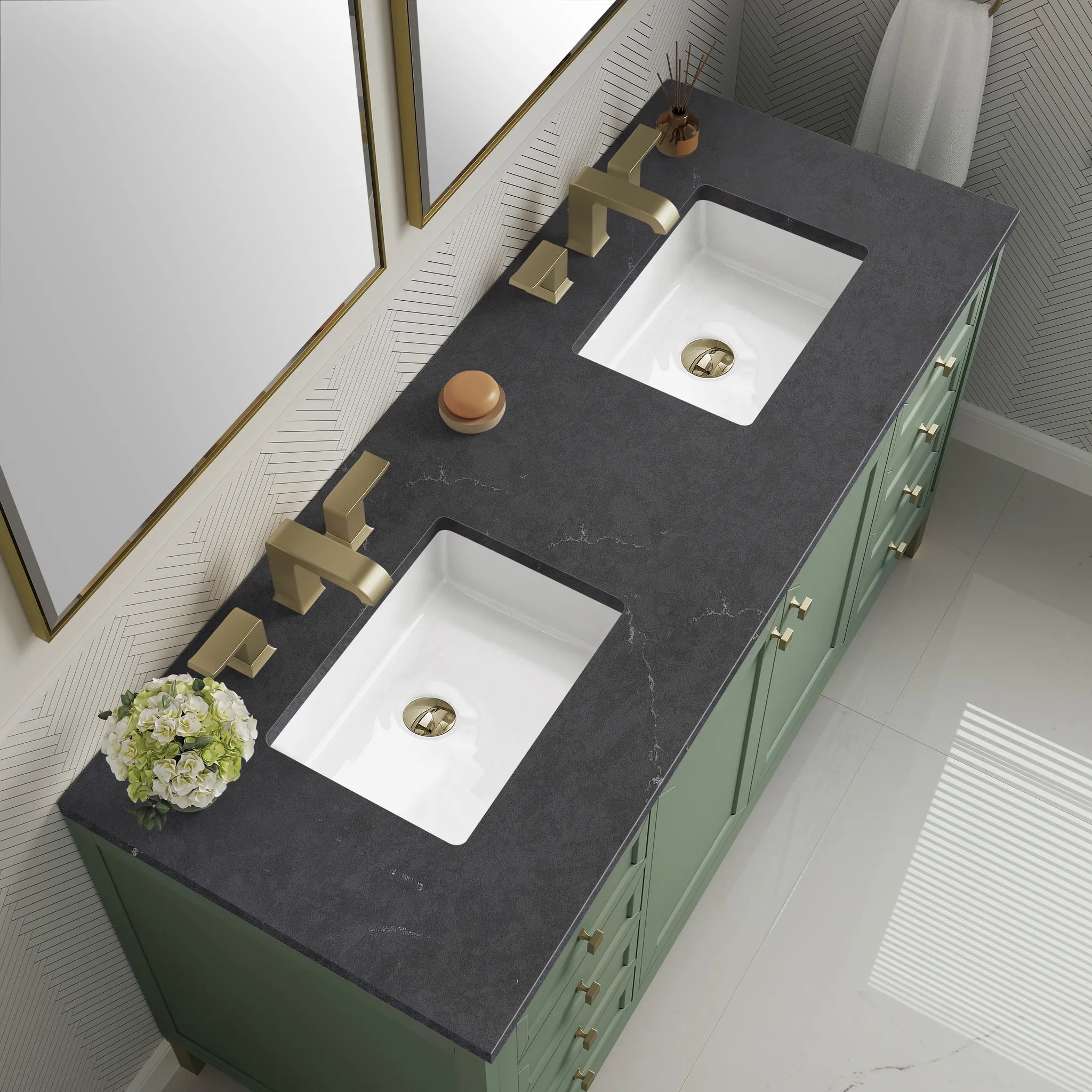 60" Chicago Double Vanity in Smokey Celadon-Charcoal Soapstone Silestone-8" Widespread image 8