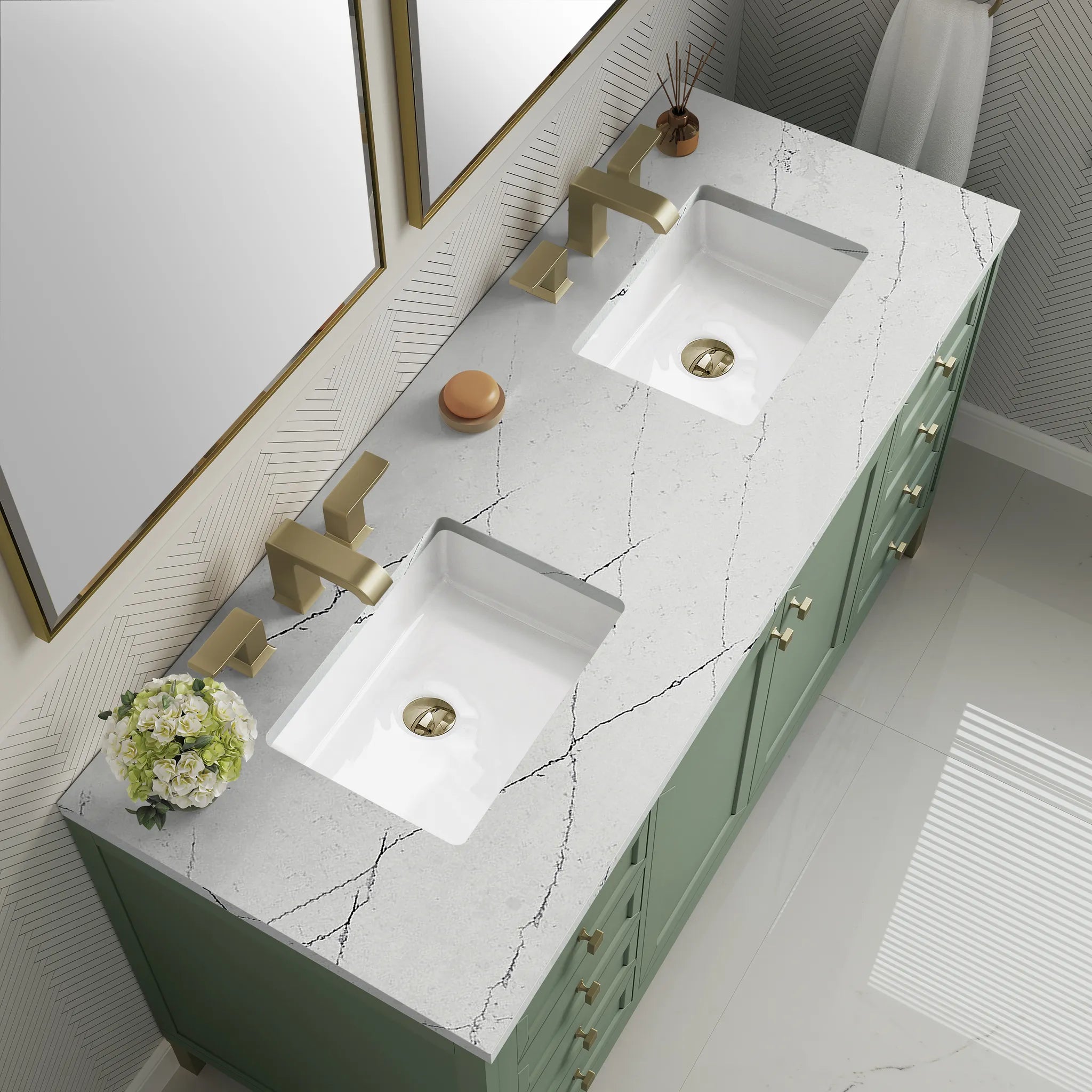 60" Chicago Double Vanity in Smokey Celadon-Ethereal Noctis Silestone-8" Widespread image 8