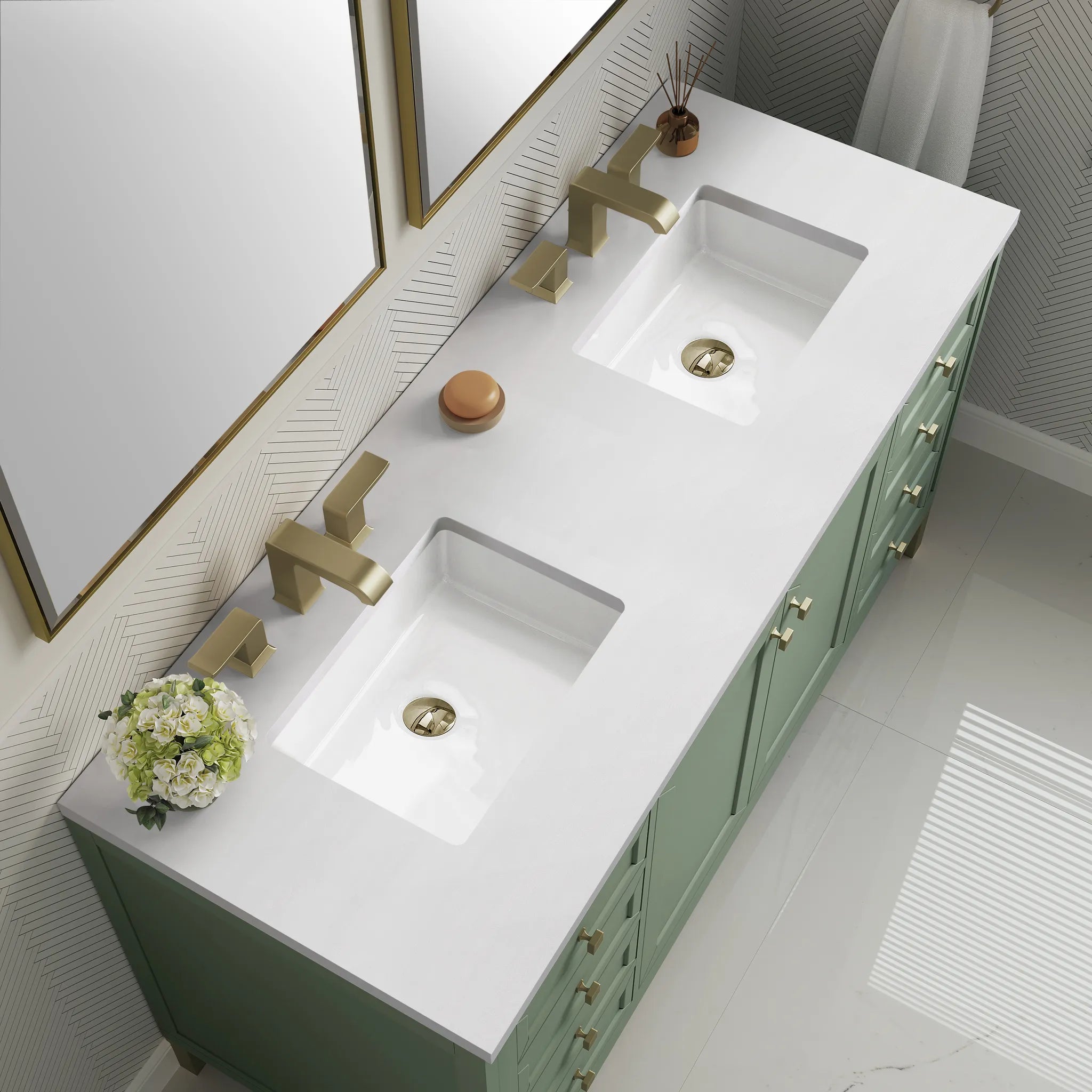60" Chicago Double Vanity in Smokey Celadon-White Zeus Silestone-8" Widespread image 10