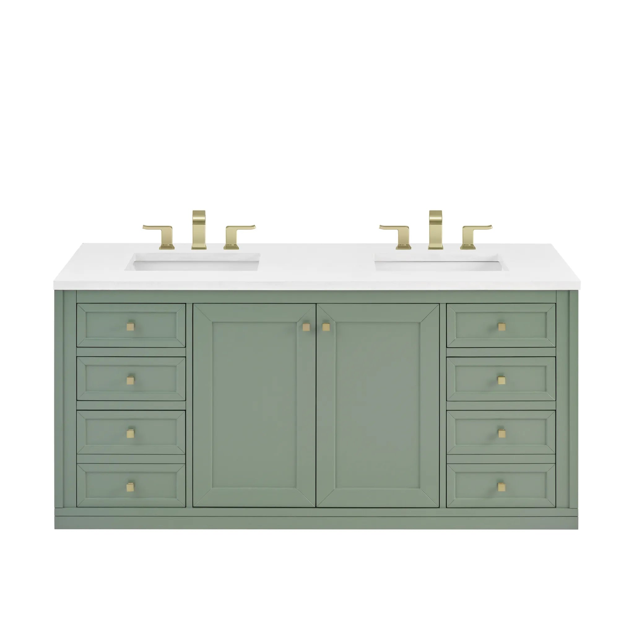 60" Chicago Double Vanity in Smokey Celadon-White Zeus Silestone-8" Widespread image 2