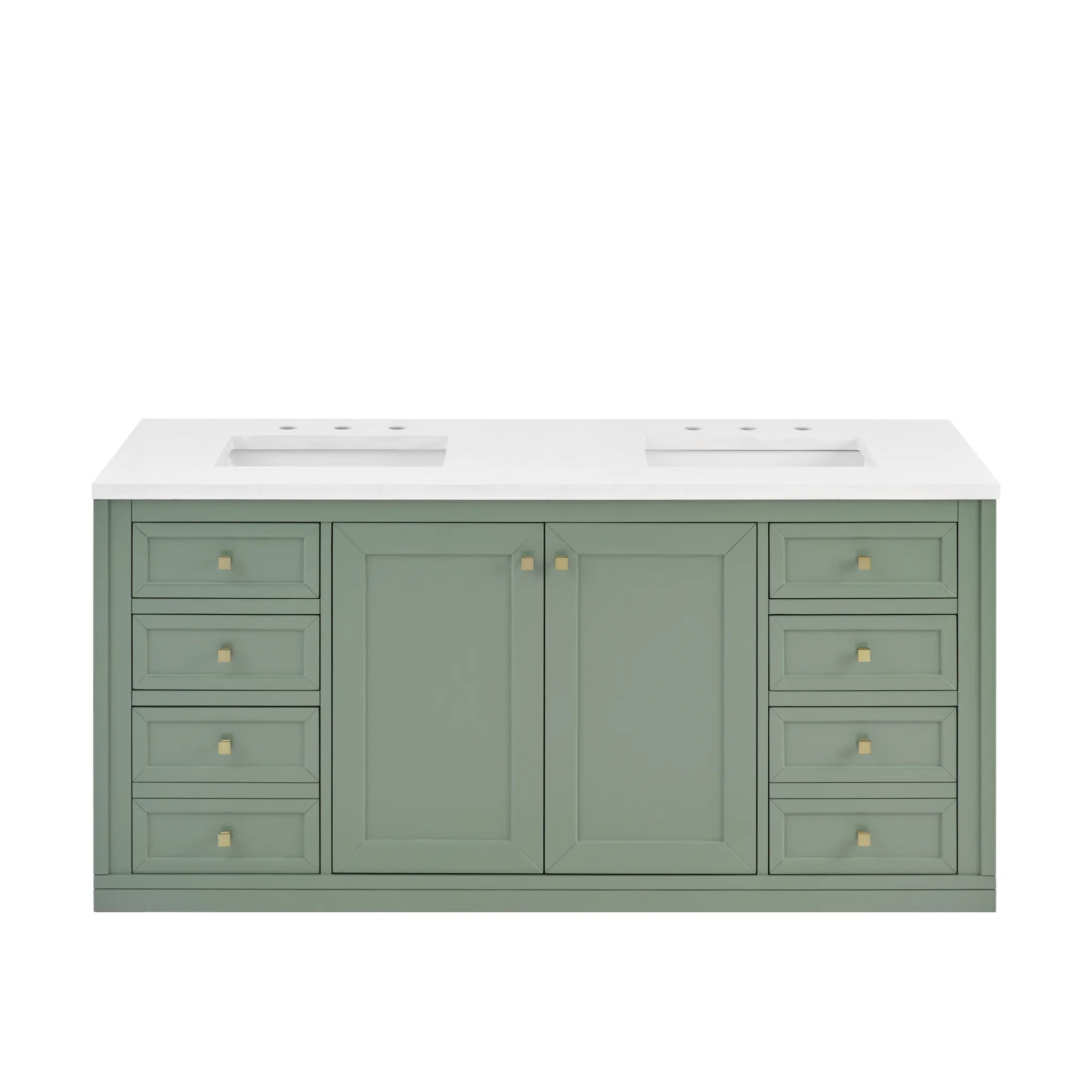 60" Chicago Double Vanity in Smokey Celadon-White Zeus Silestone-8" Widespread image 3