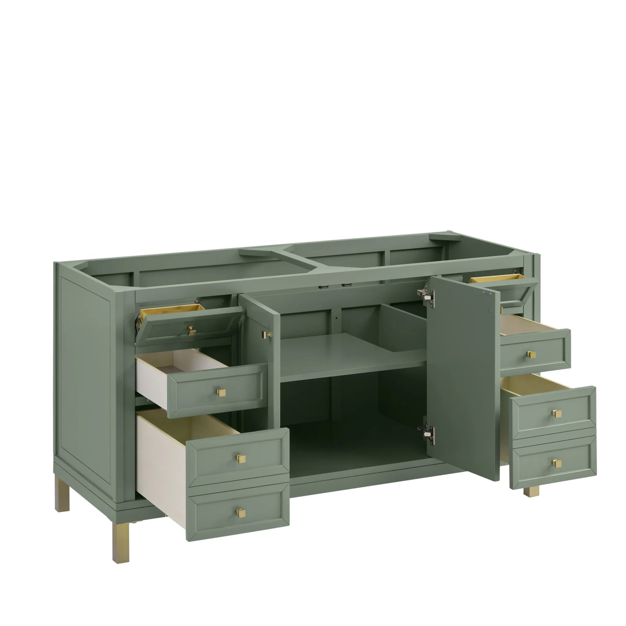 60" Chicago Double Vanity in Smokey Celadon Wireless Charger-Eternal Jasmine Pearl Silestone-8" Widespread image 12