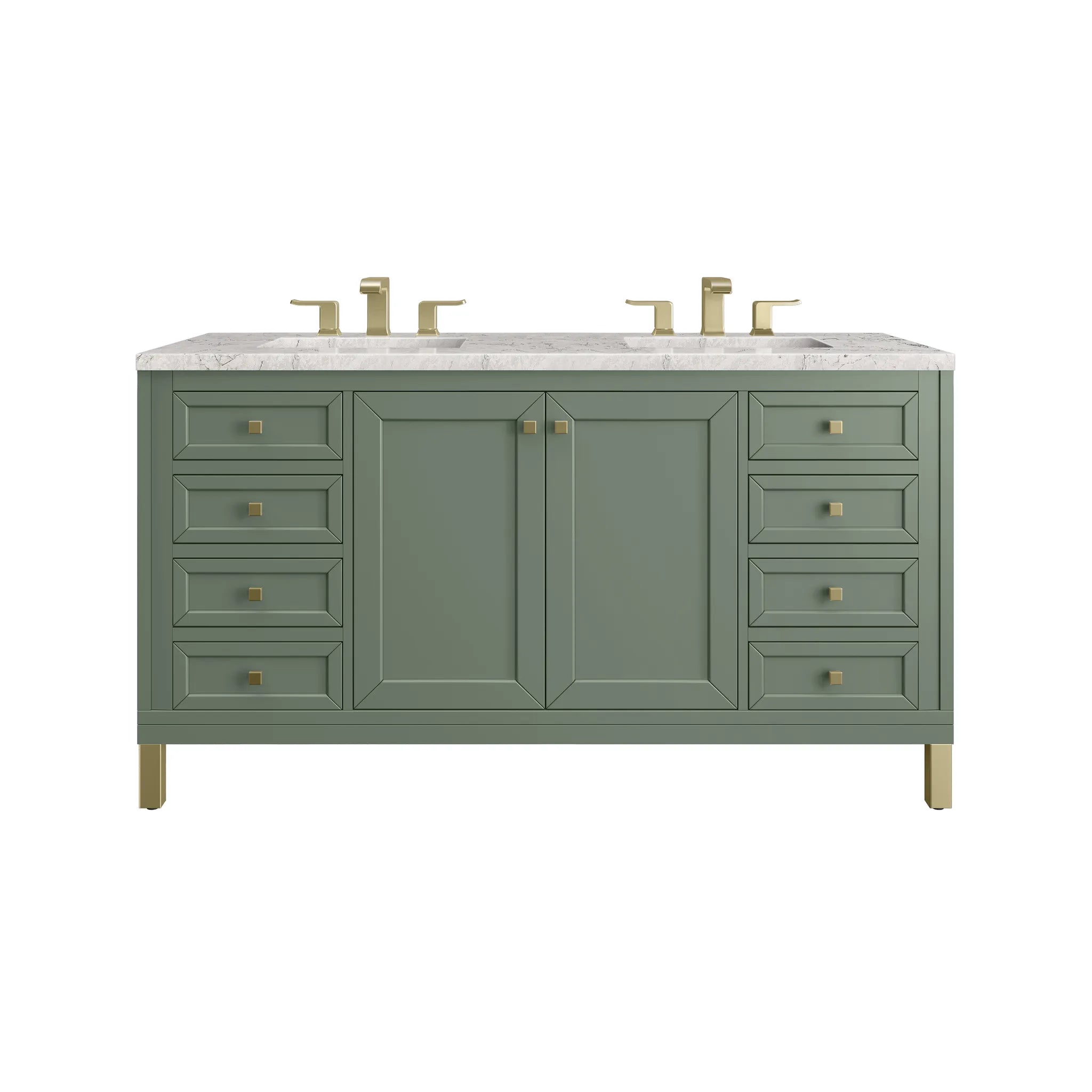 60" Chicago Double Vanity in Smokey Celadon Wireless Charger-Eternal Jasmine Pearl Silestone-8" Widespread image